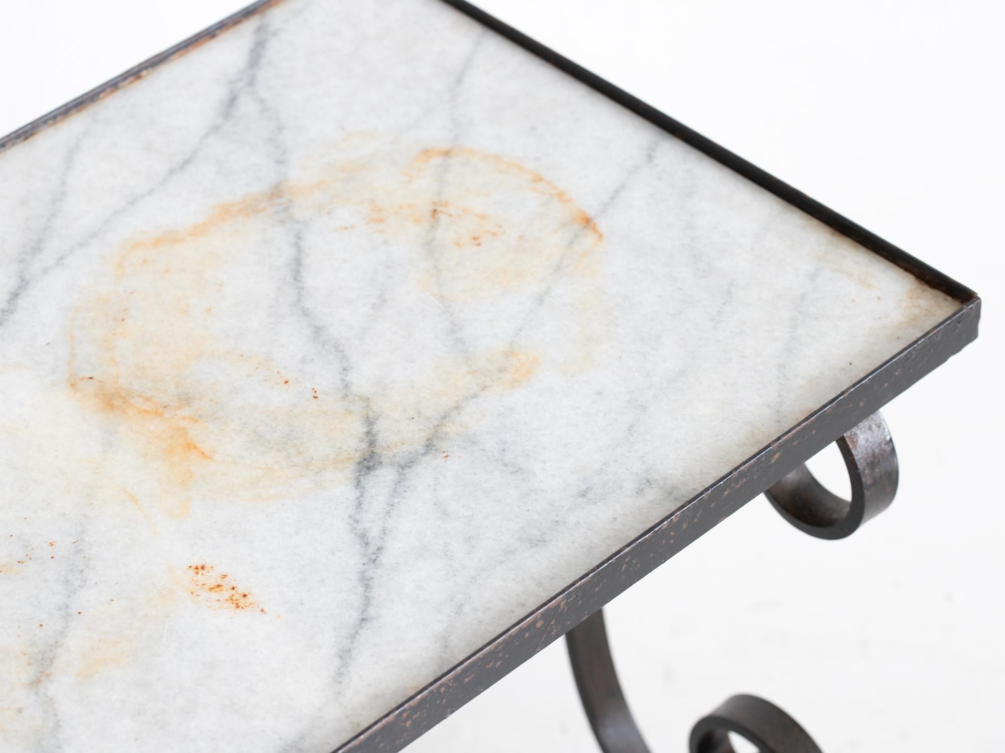 Marble & Iron Coffee Table, French c. 1950s In Good Condition For Sale In Wembley, GB