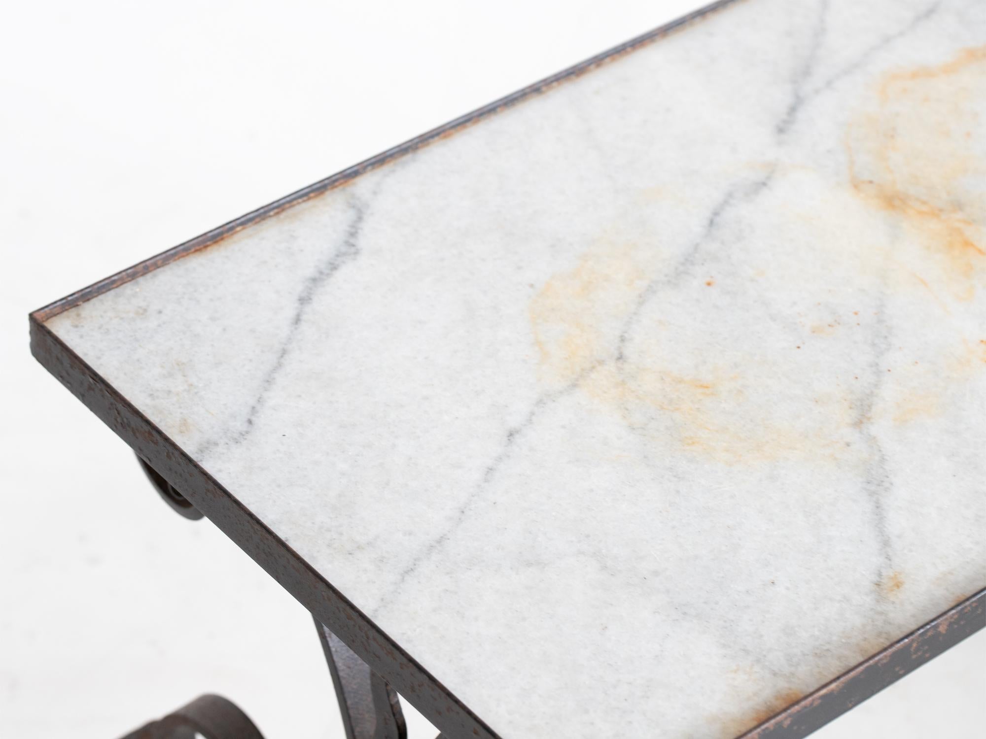 Mid-20th Century Marble & Iron Coffee Table, French c. 1950s For Sale