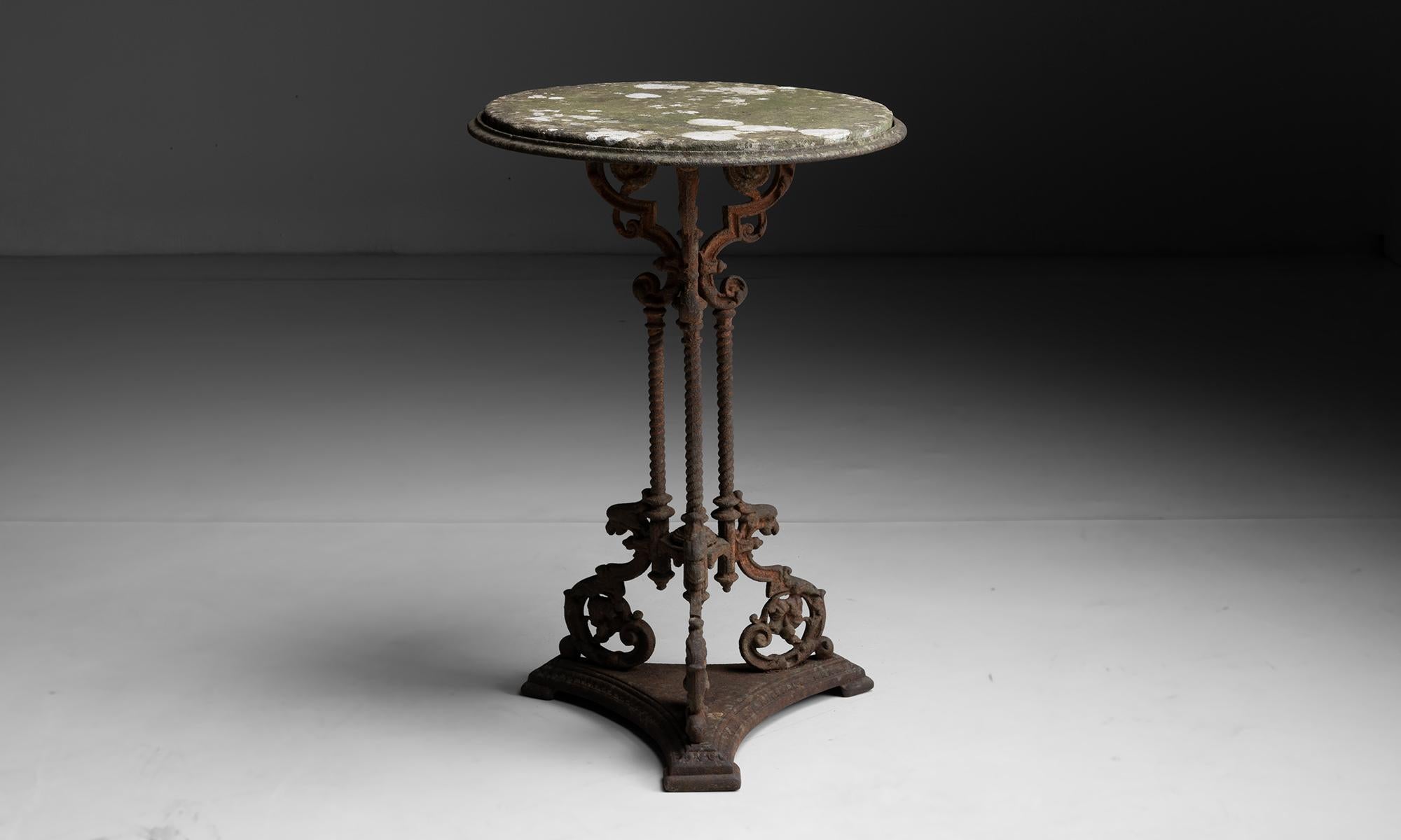 Marble & Iron Orangery Garden Table

England circa 1850

Originally from an Orangery in England. Ornate cast iron base with original weathered marble top.

Measures 22”dia x 31.75”h