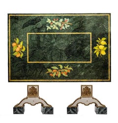 Marble Italian Coffee Table with Antique Wooden Bases