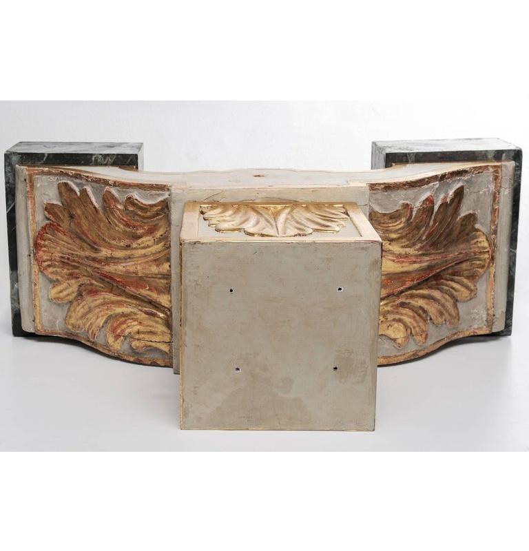 Marble Italian Coffee Table with Antique Wooden Bases For Sale 2