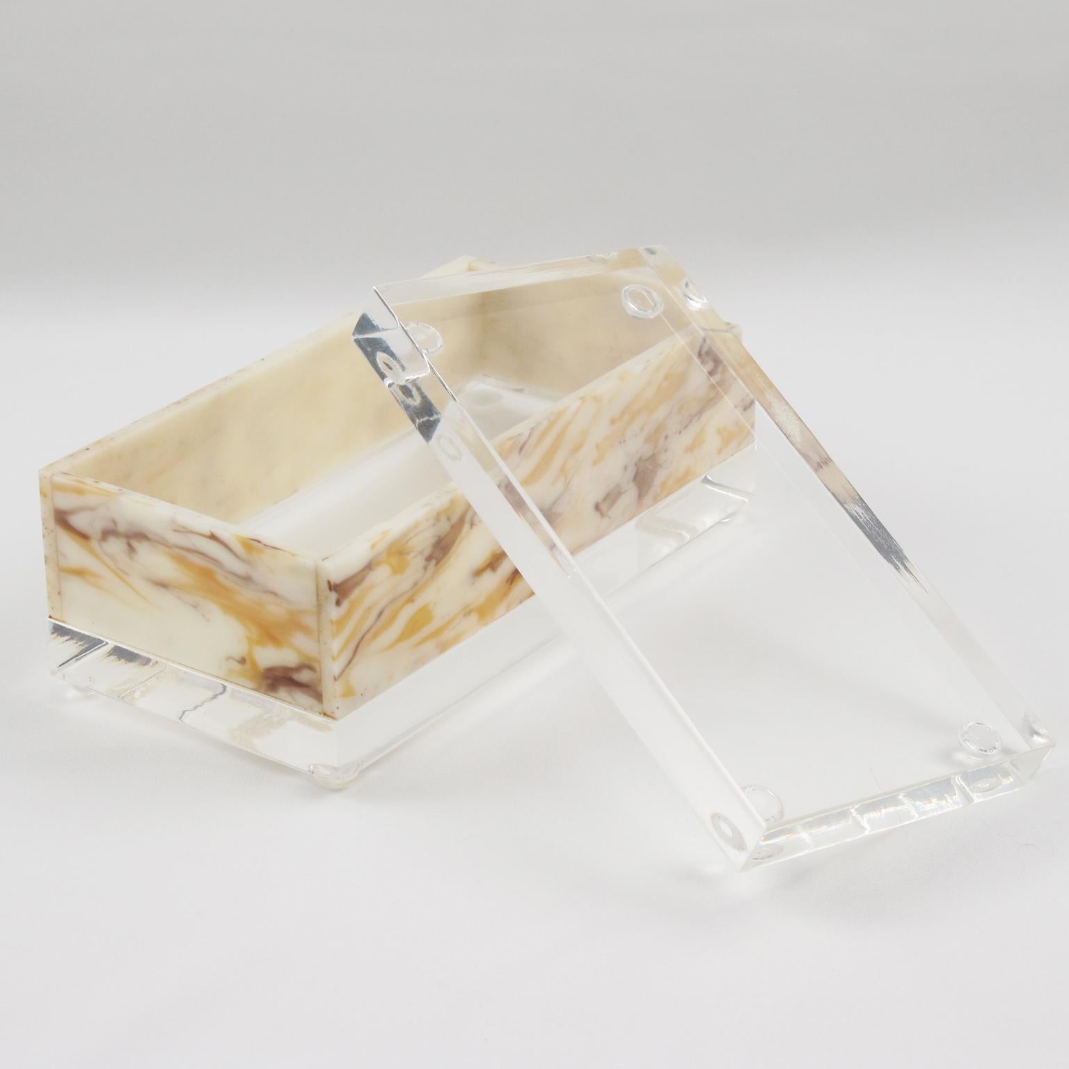 Caja rectangular grande de lucita con aspecto de mármol, años 70 Estadounidense en venta