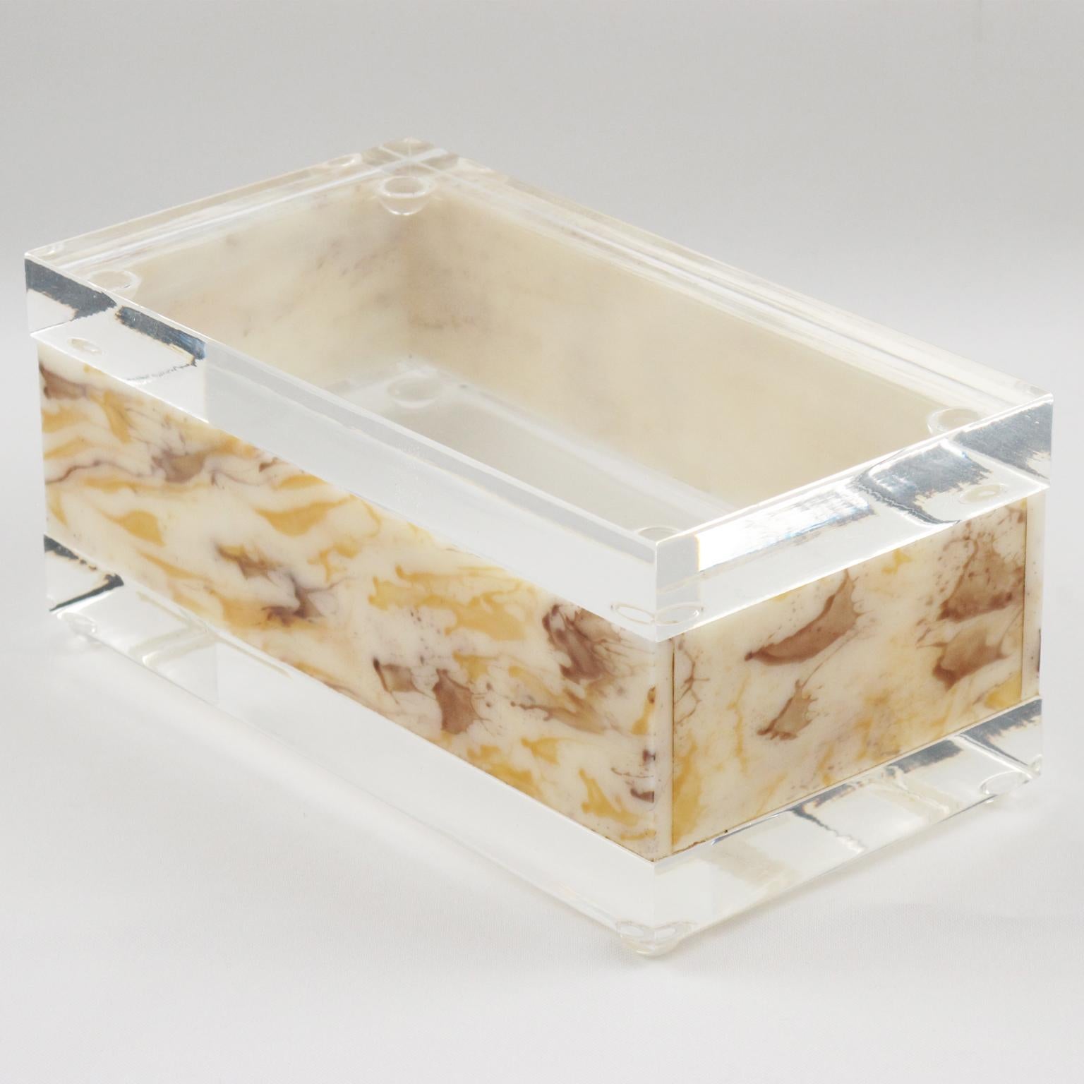 Caja rectangular grande de lucita con aspecto de mármol, años 70 finales del siglo XX en venta