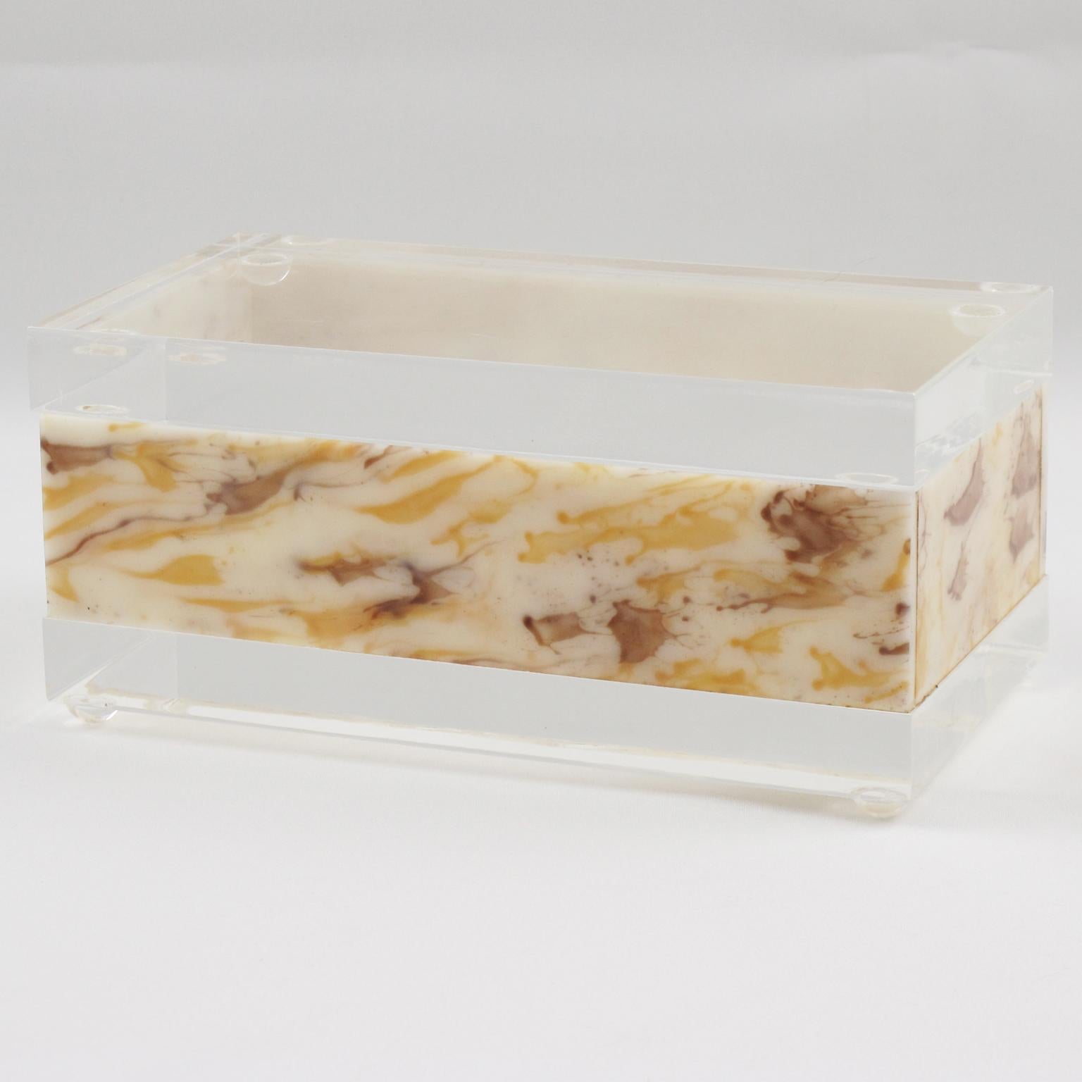 Mid-Century Modern Marble-Like Lucite Box, 1970s For Sale