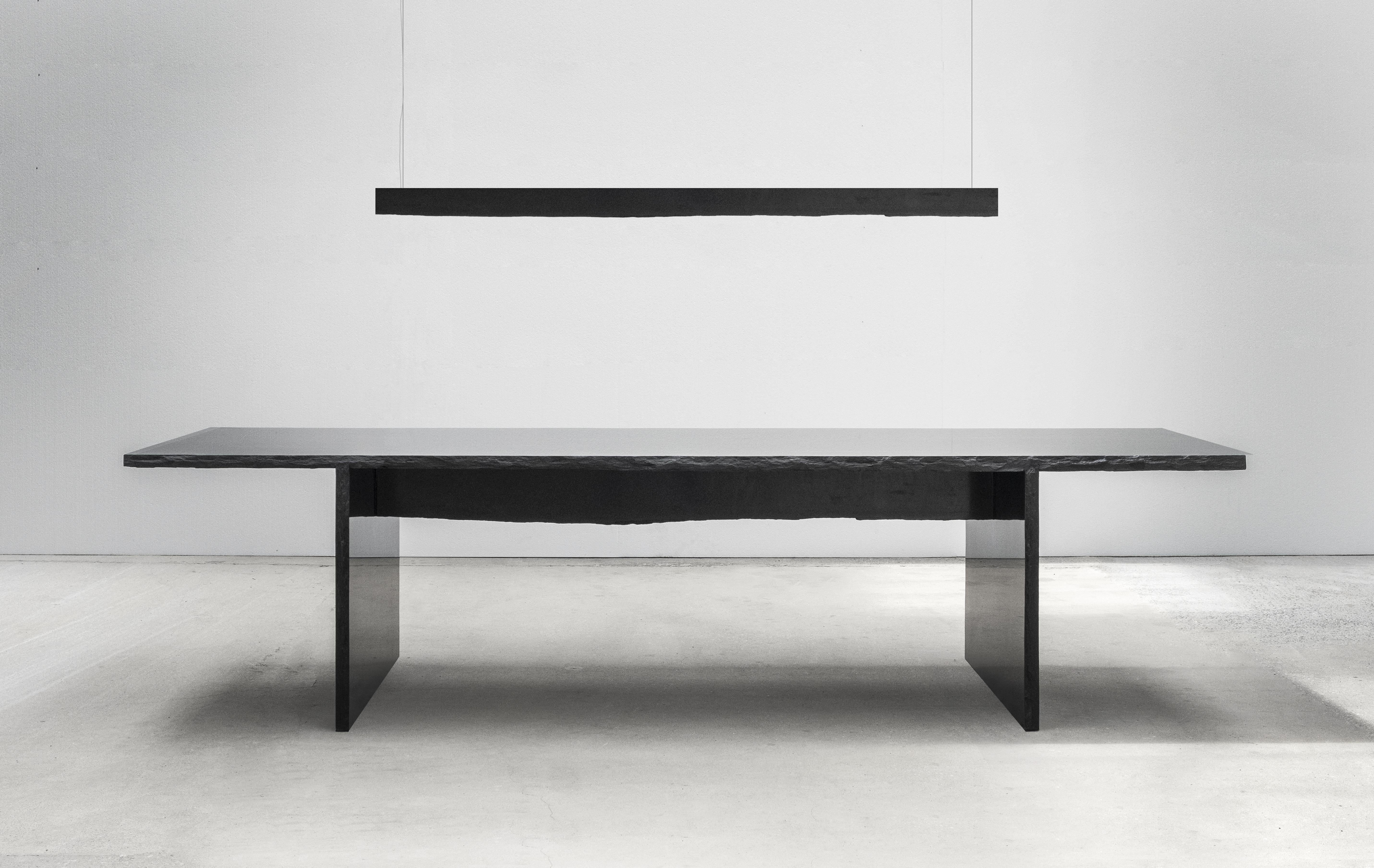 Post-Modern Marble Long Slate Dining Table Signed by Frédéric Saulou For Sale
