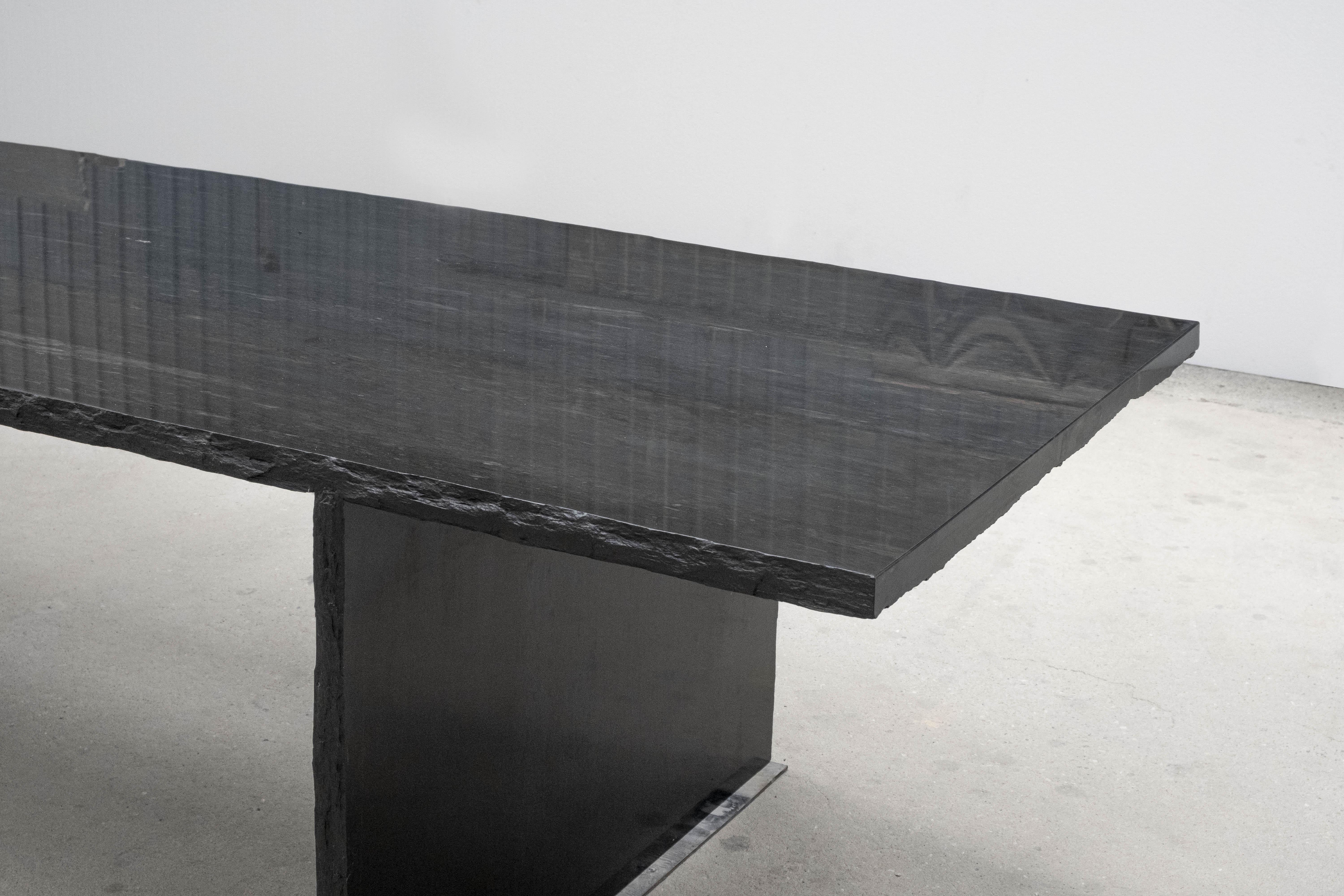Marble Long Slate Dining Table Signed by Frédéric Saulou In New Condition For Sale In Geneve, CH