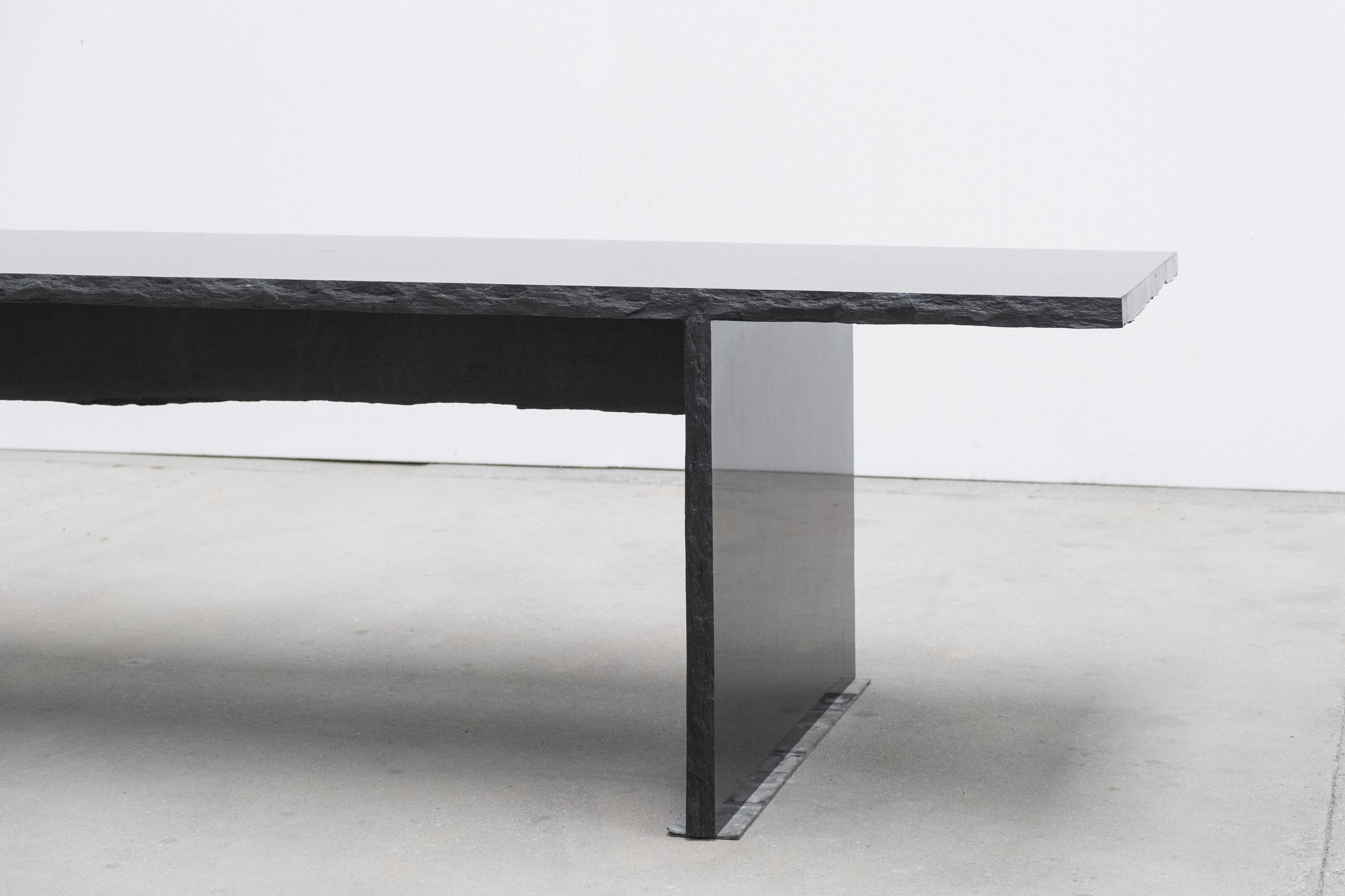 Marble Long Slate Dining Table Signed by Frédéric Saulou For Sale 1