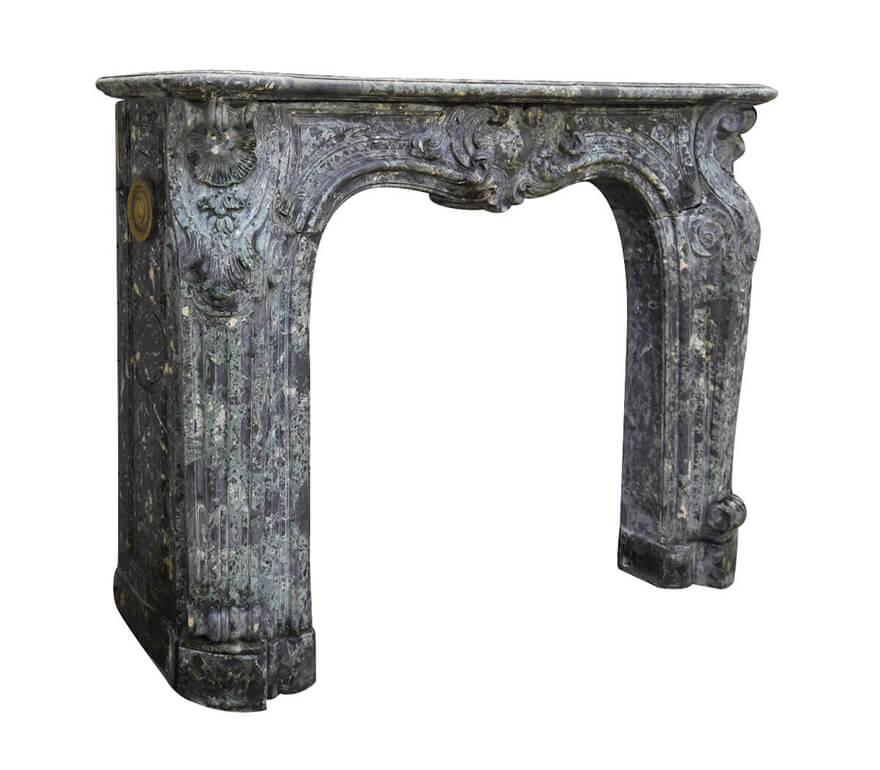 Beautiful Marble-look Louis XV fireplace mantel from the 19th Century.
To place in front of the chimney.
Made from cement, for all other sizes see last picture.