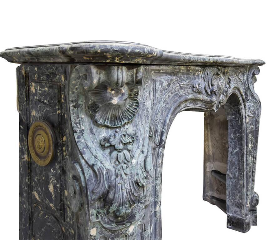 French Marble-look Louis XV Cement fireplace mantel 19th Century For Sale