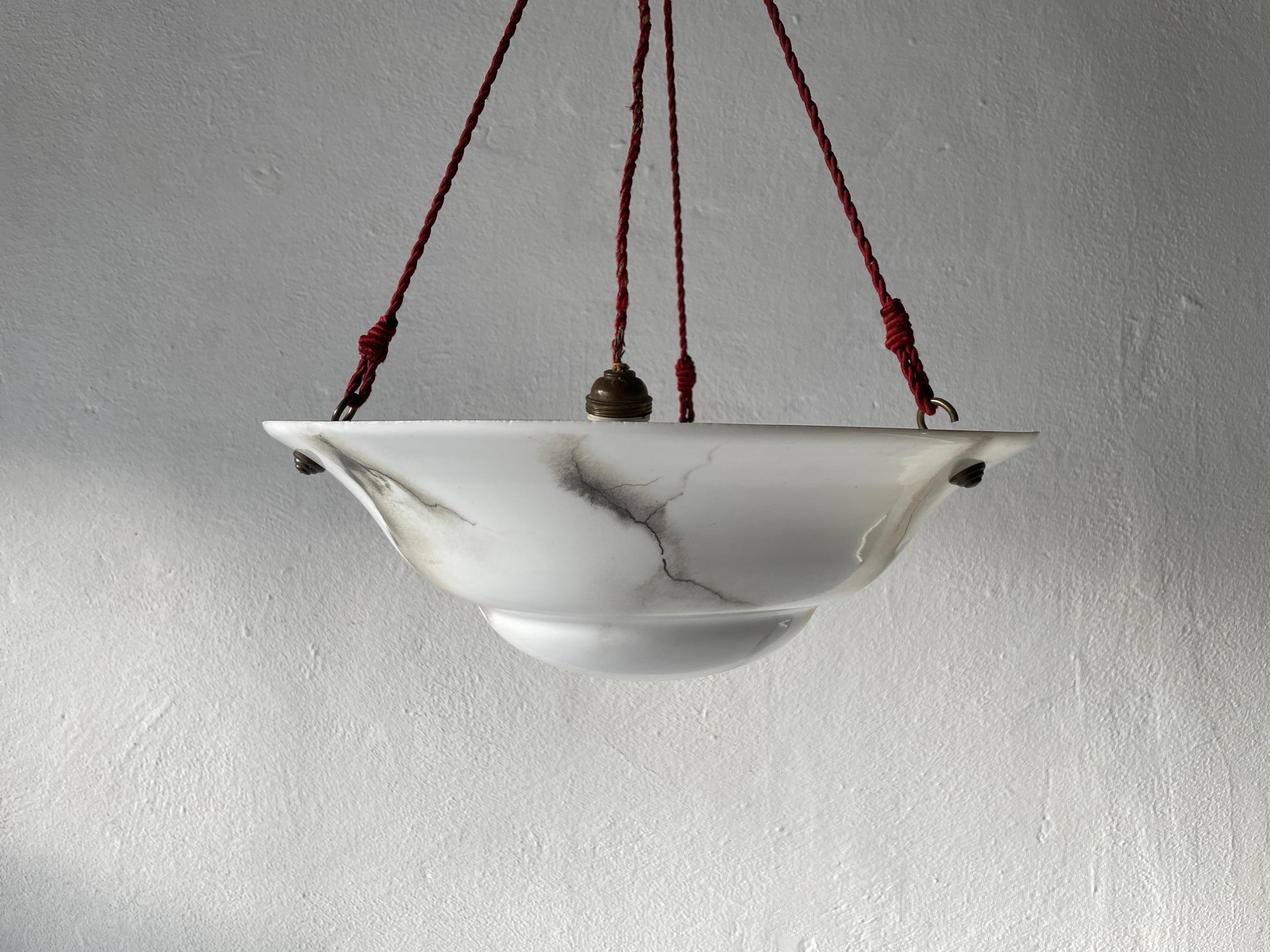 Marble Looking White Glass Art Deco Pendant Lamp, 1940s, Germany

This lamp works with E27 light bulb.

Measurements: 
Height 90 cm
Diameter and height of shade: 40 cm and 16 cm.



