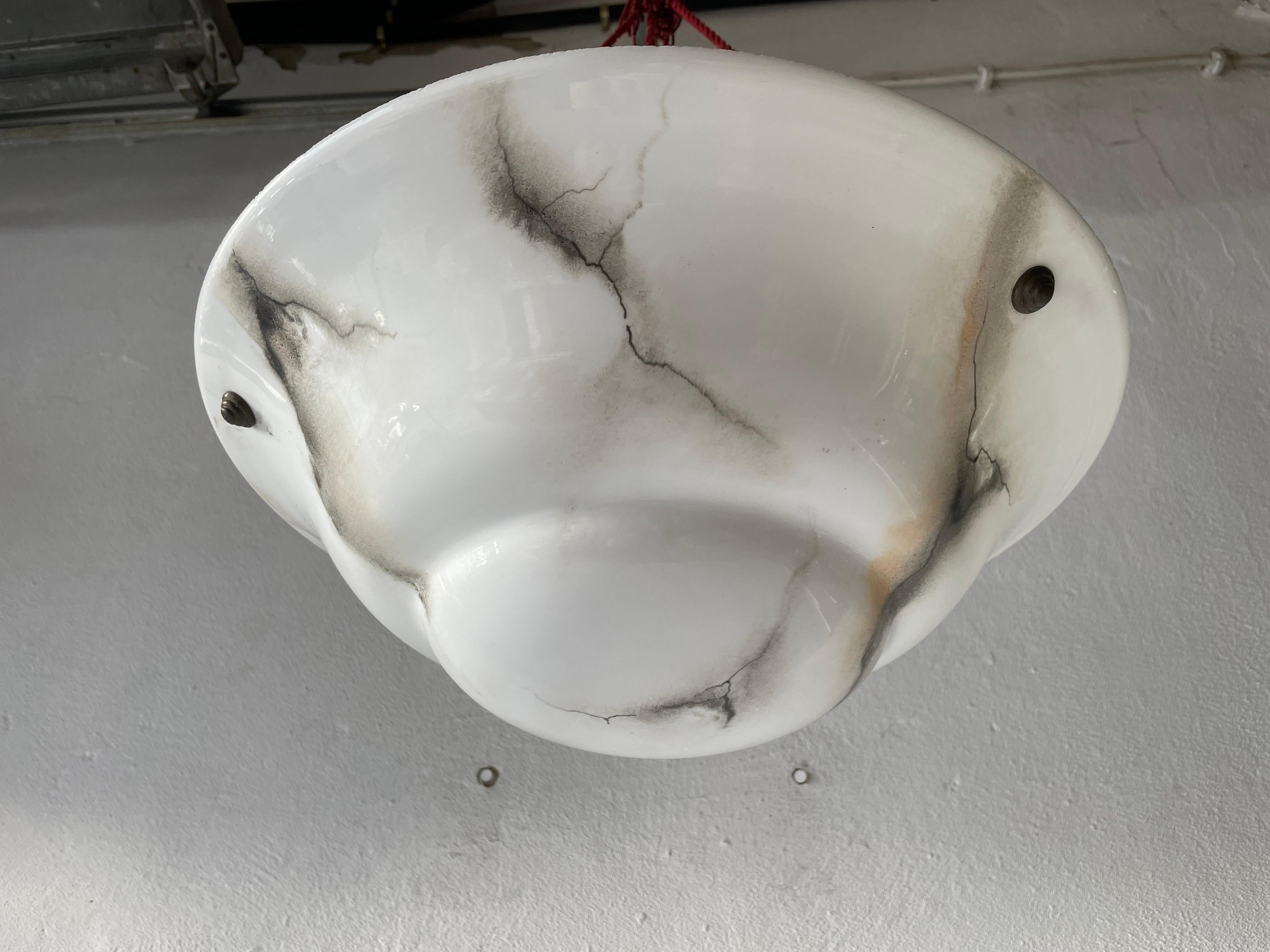 Marble Looking White Glass Art Deco Pendant Lamp, 1940s, Germany In Excellent Condition For Sale In Hagenbach, DE