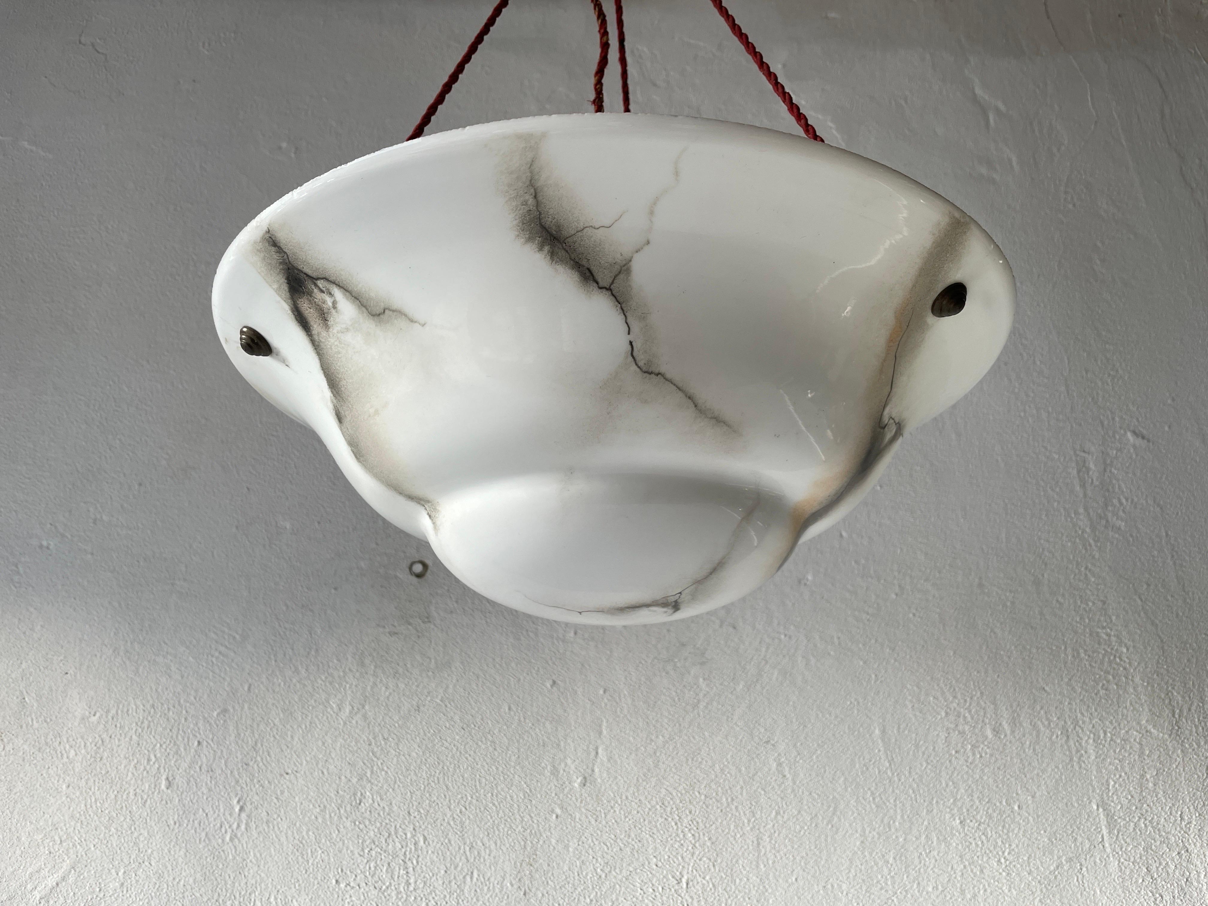 Mid-20th Century Marble Looking White Glass Art Deco Pendant Lamp, 1940s, Germany For Sale