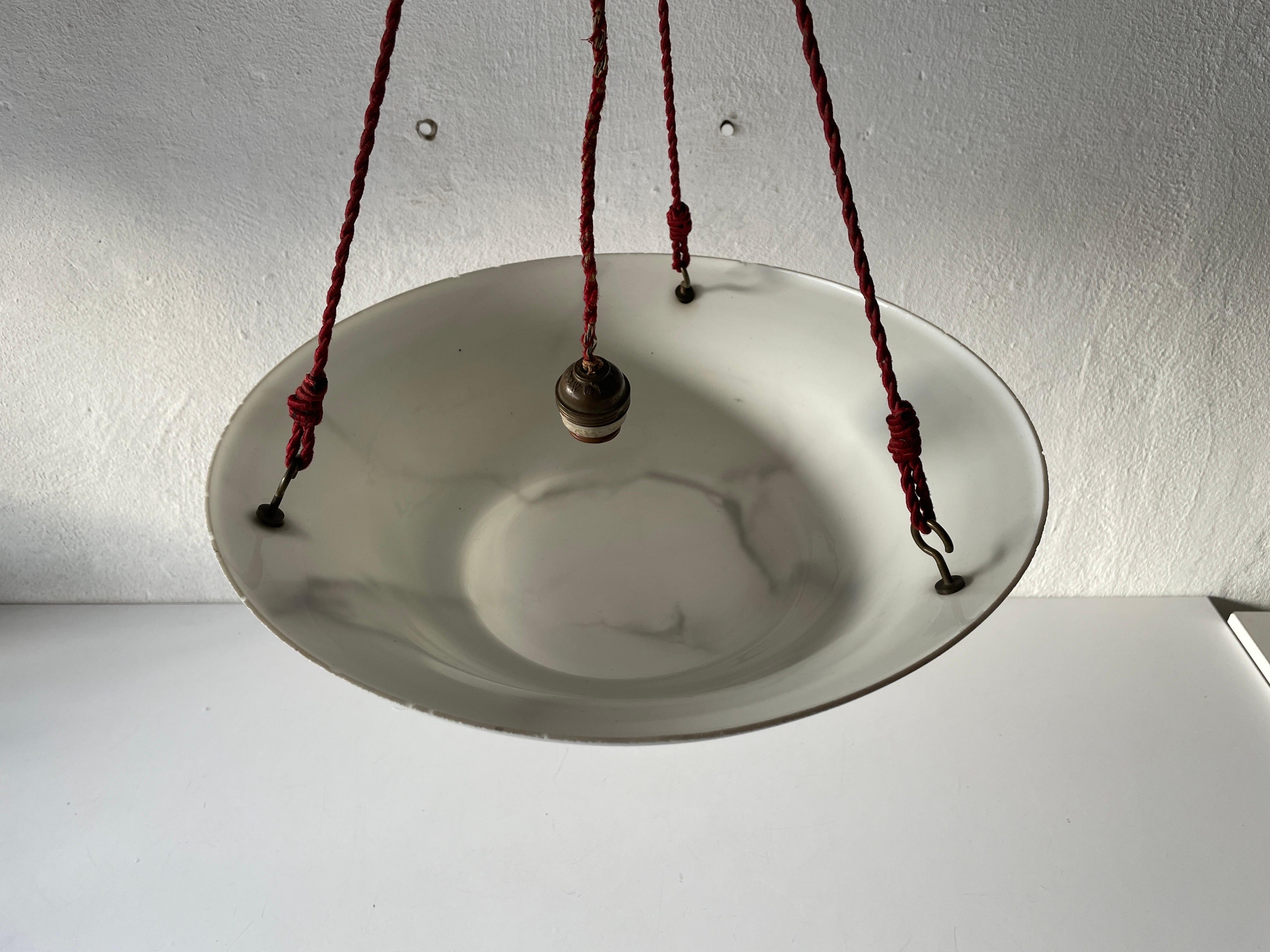 Marble Looking White Glass Art Deco Pendant Lamp, 1940s, Germany For Sale 1