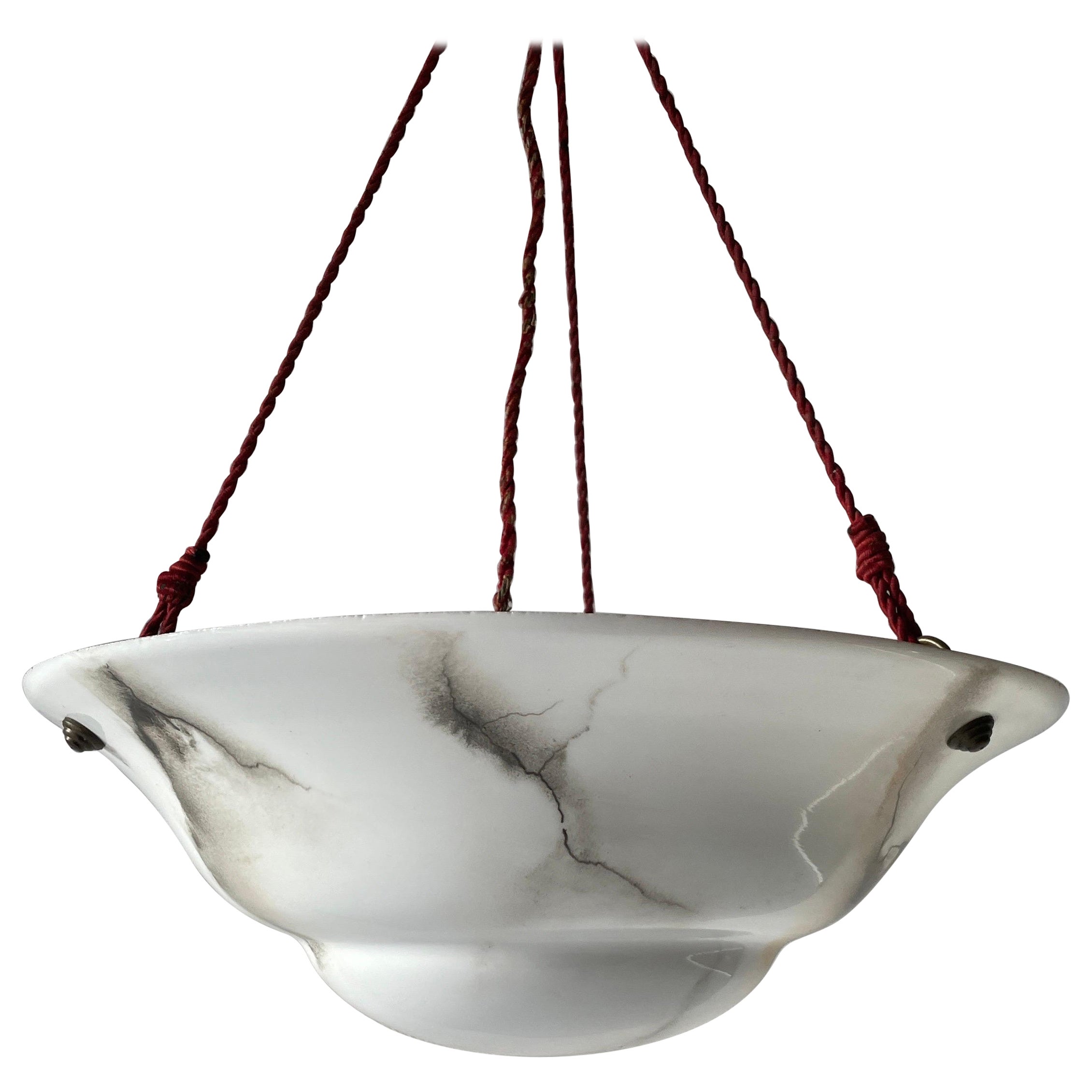 Marble Looking White Glass Art Deco Pendant Lamp, 1940s, Germany For Sale