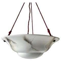 Marble Looking White Glass Art Deco Pendant Lamp, 1940s, Germany