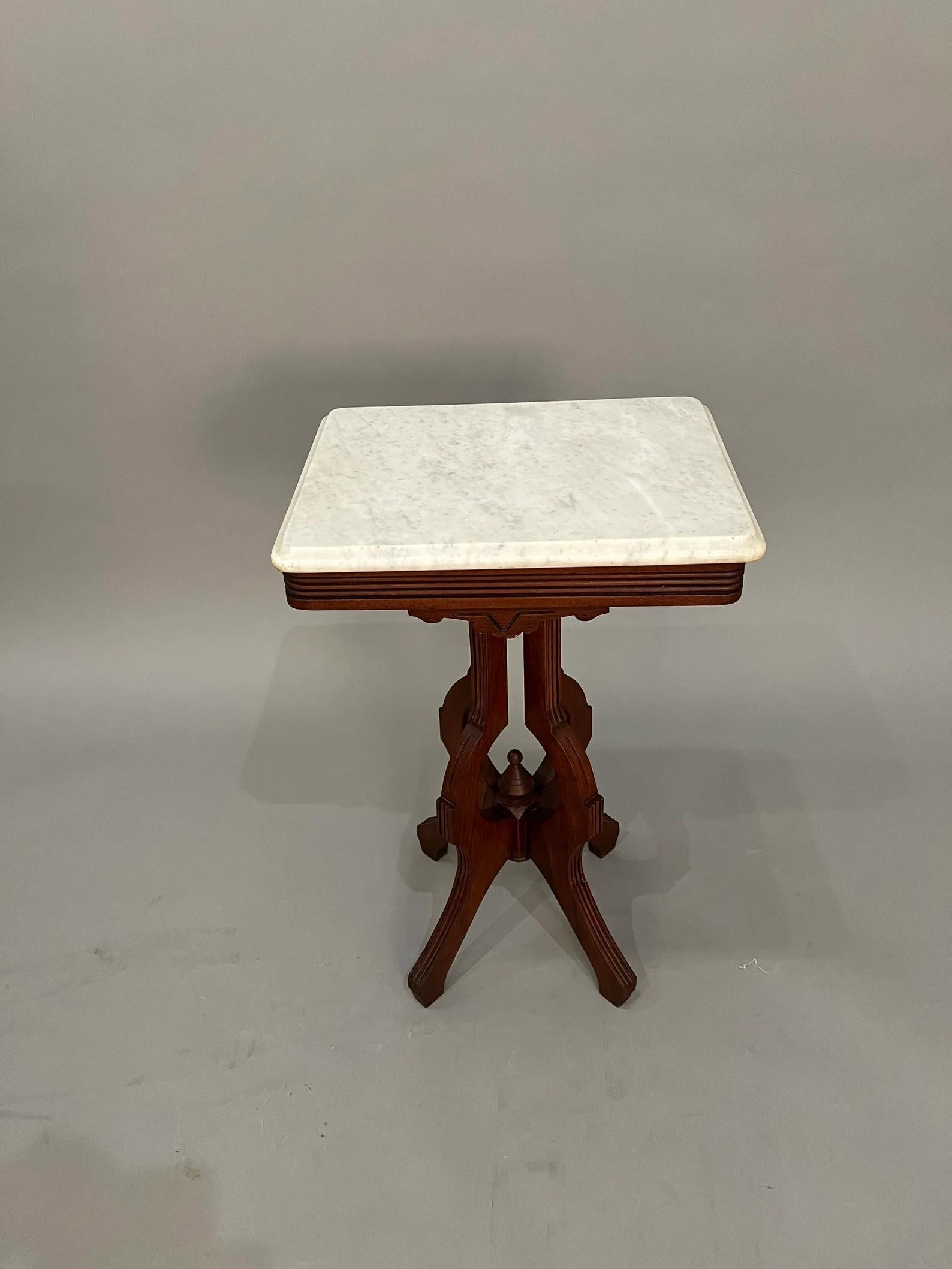 Mid-Century Modern Marble / Mahogany Table with Caster Wheels 1950s