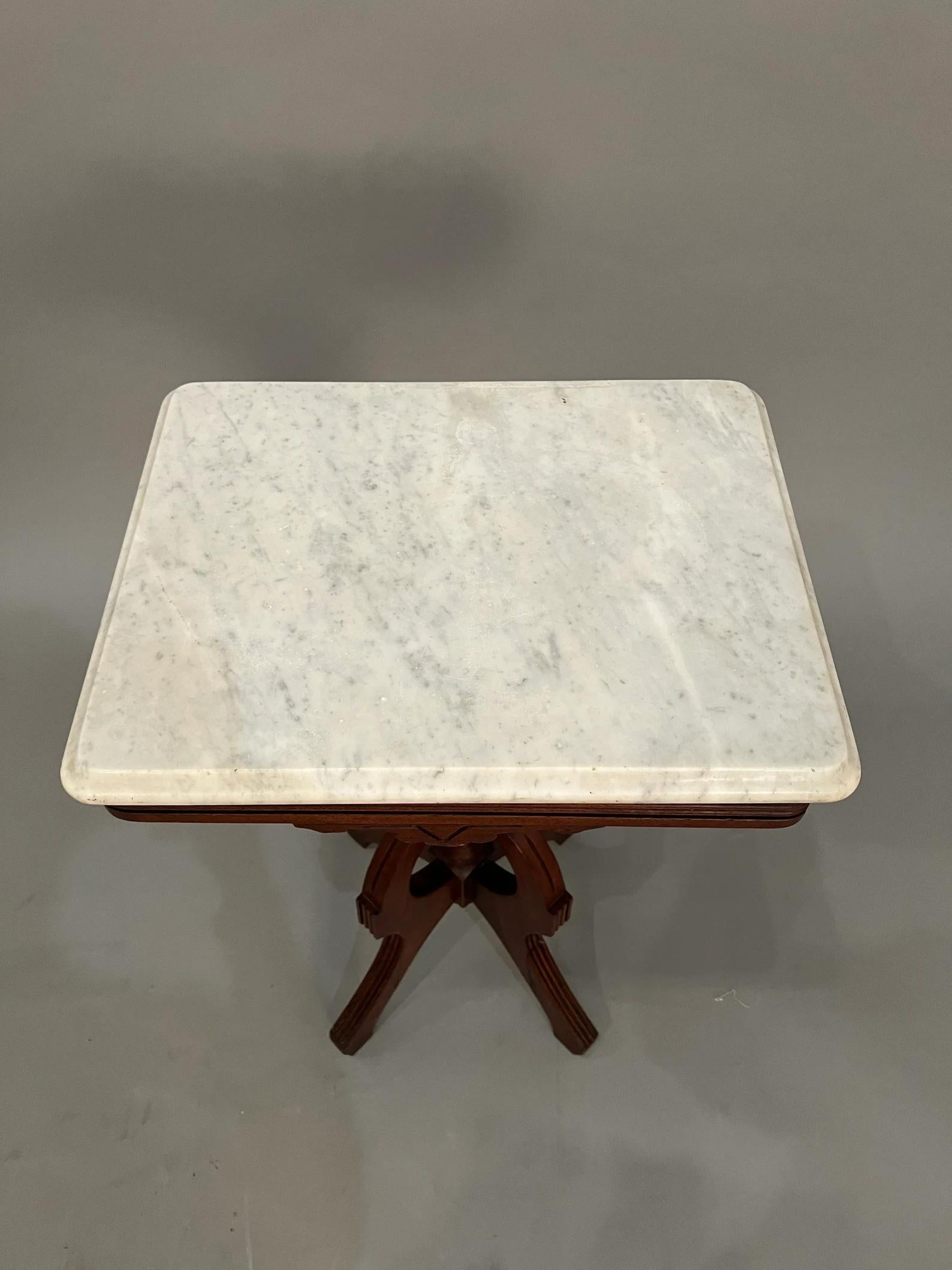 Marble / Mahogany Table with Caster Wheels 1950s In Good Condition In Hudson, NY