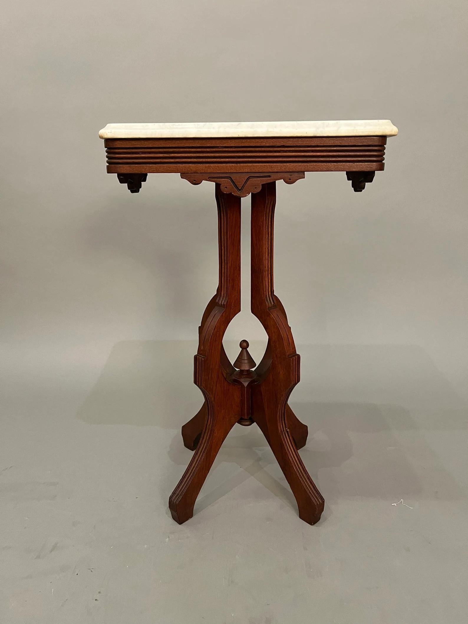 Mid-20th Century Marble / Mahogany Table with Caster Wheels 1950s