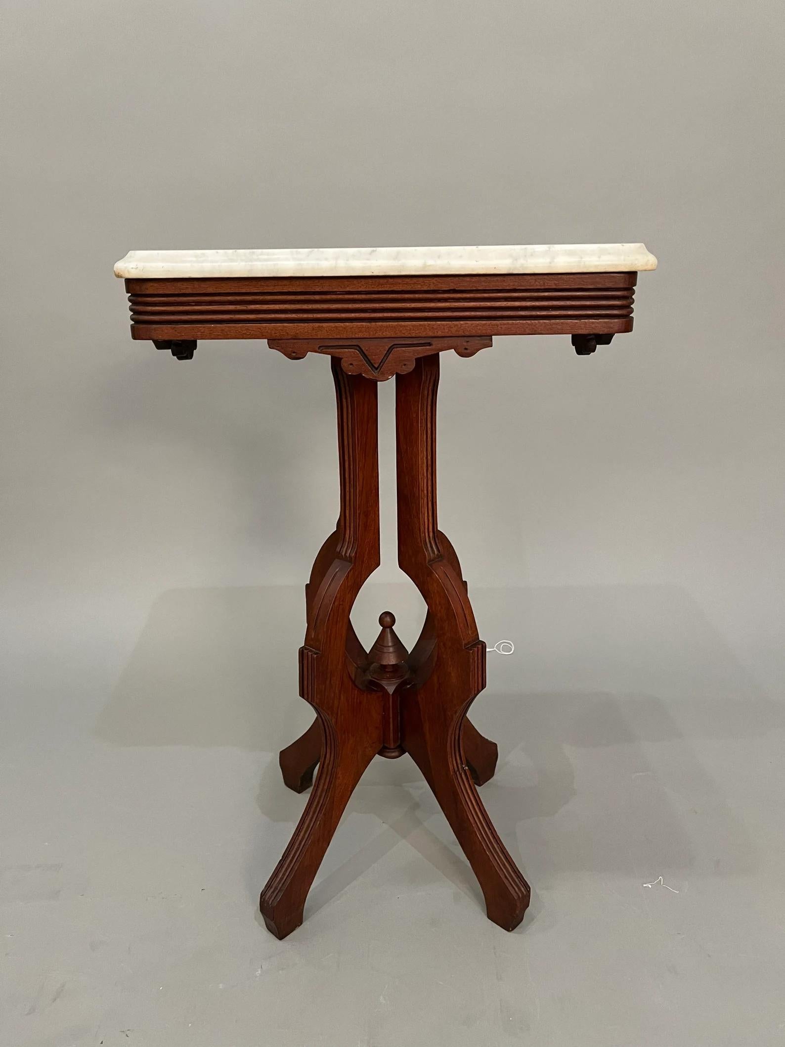 Marble / Mahogany Table with Caster Wheels 1950s 1