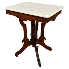 Marble / Mahogany Table with Caster Wheels 1950s