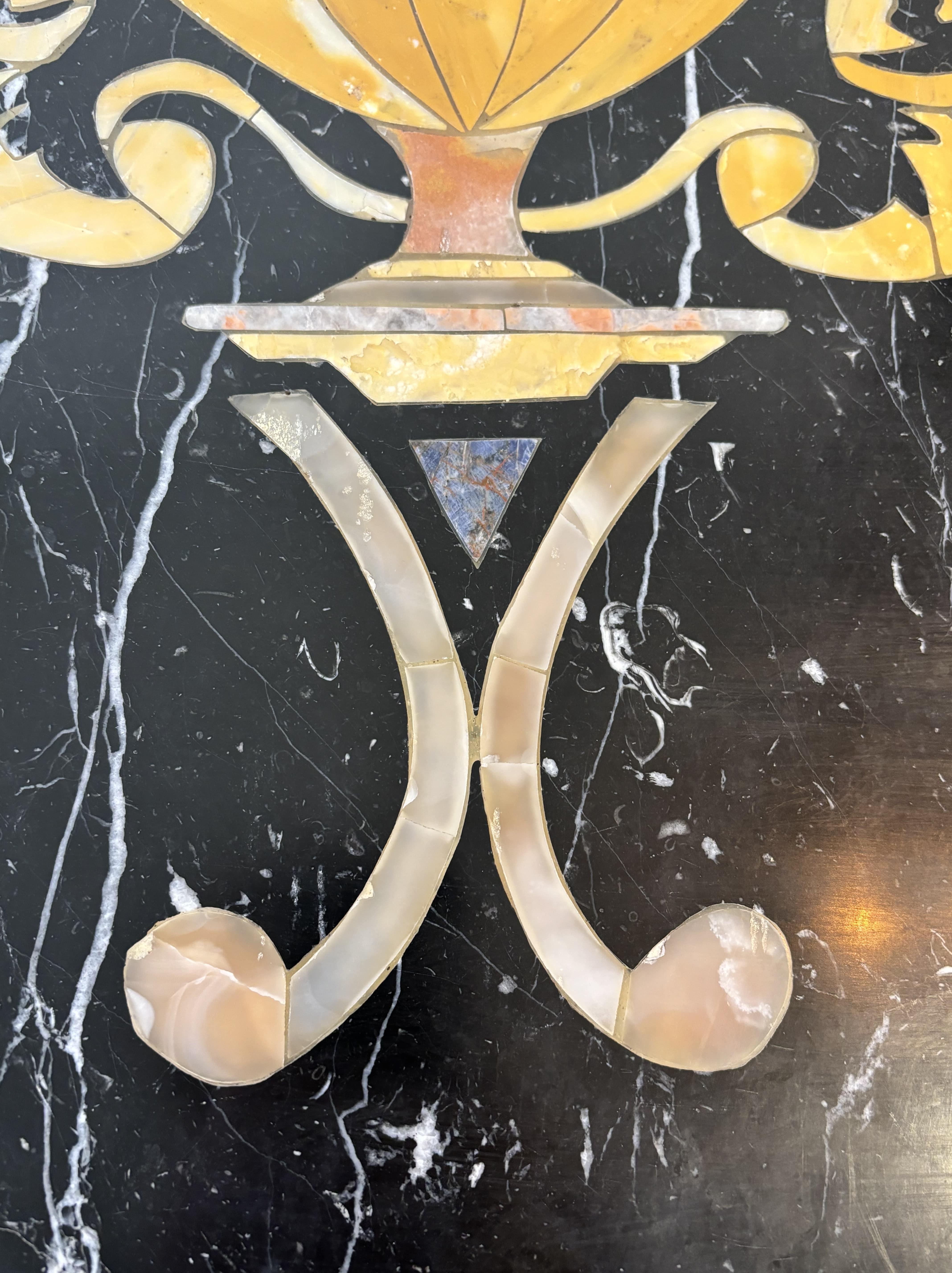 Marble Marquetry Coffee Table, Cream Patina Cast Iron Base, 20th Century, Italy 6