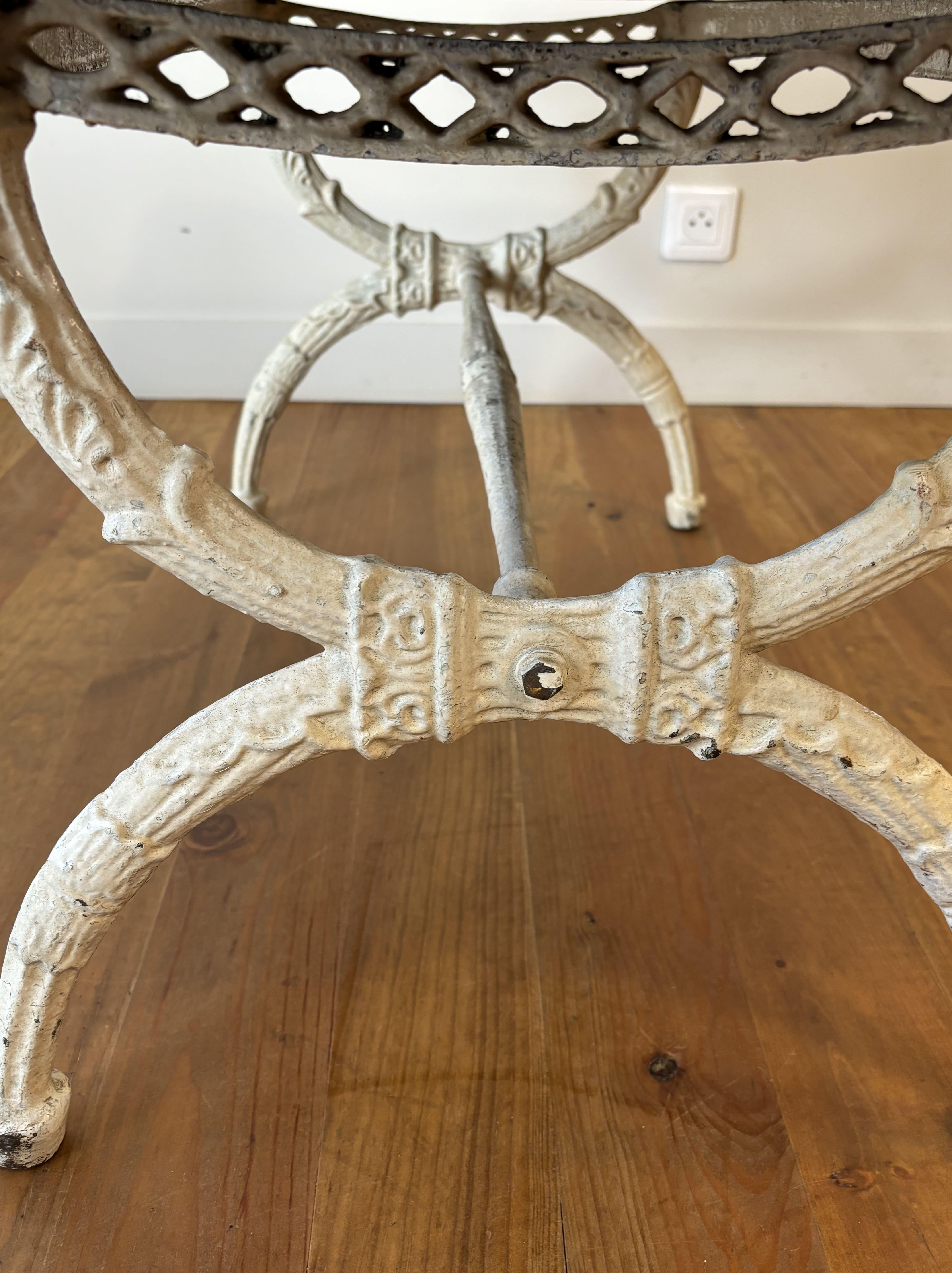 Marble Marquetry Coffee Table, Cream Patina Cast Iron Base, 20th Century, Italy 11