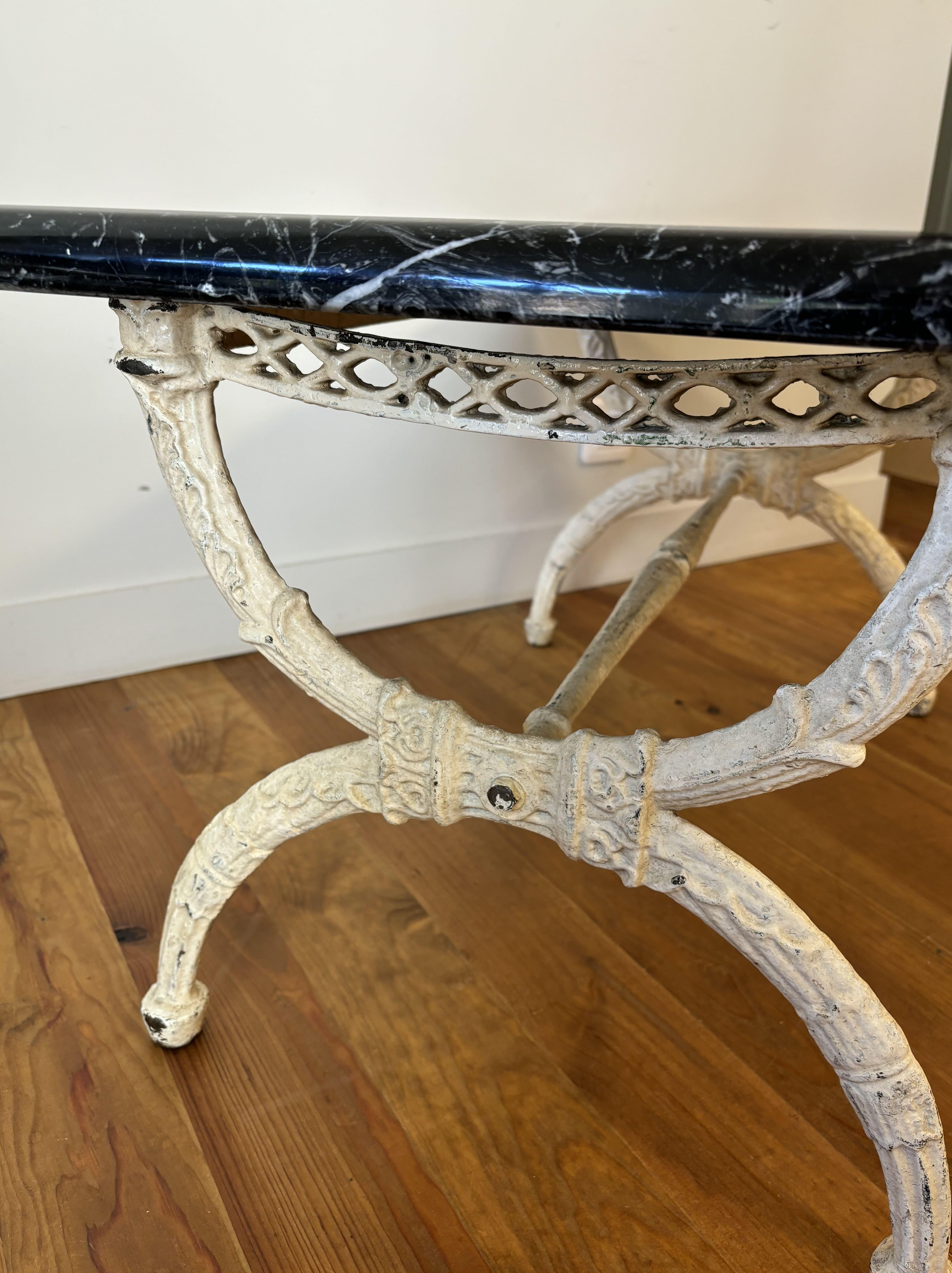 Marble Marquetry Coffee Table, Cream Patina Cast Iron Base, 20th Century, Italy 3