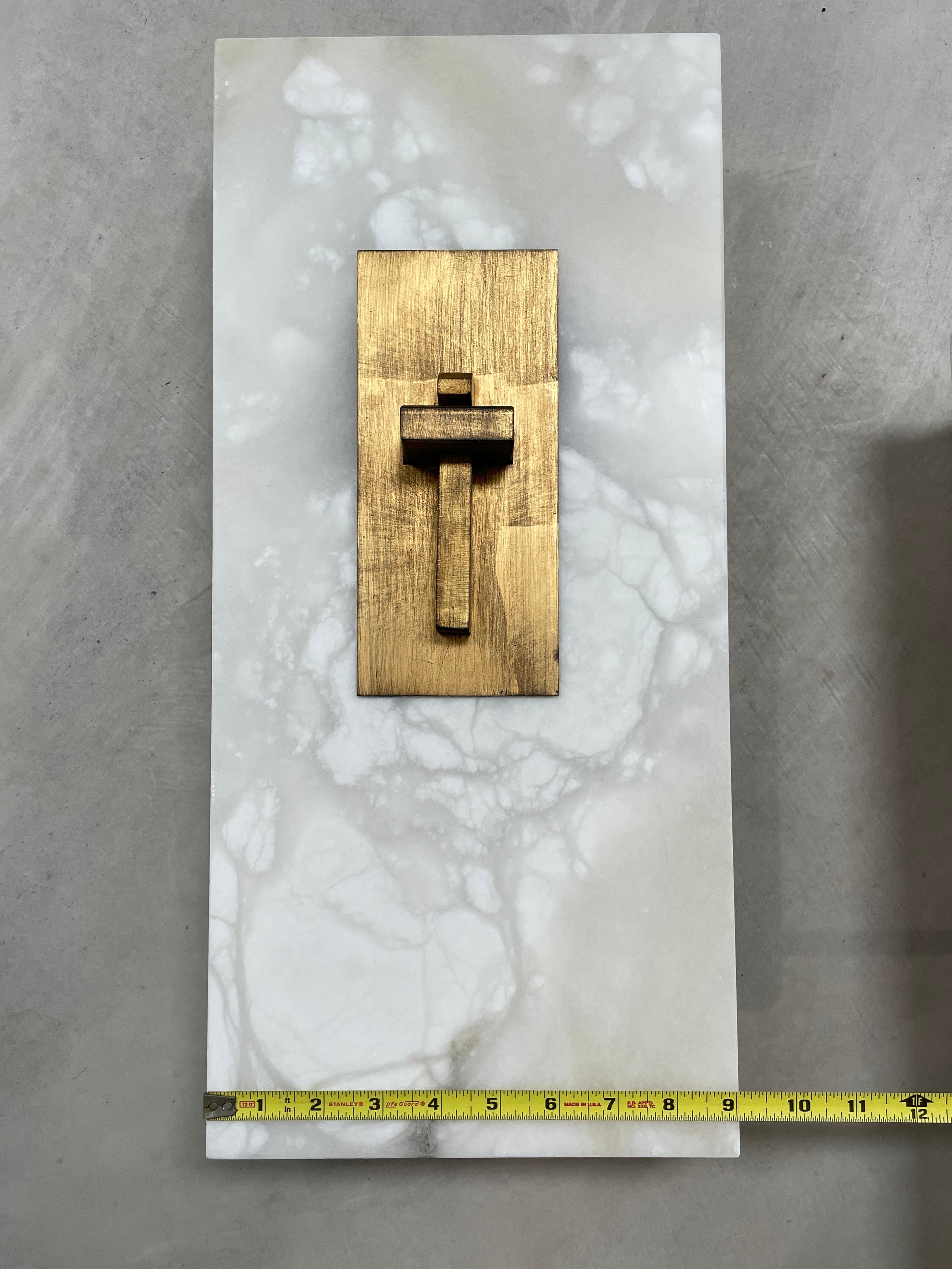Marble Metal Wall Sconce Light Contemporary Pair Brushed Gold  For Sale 8