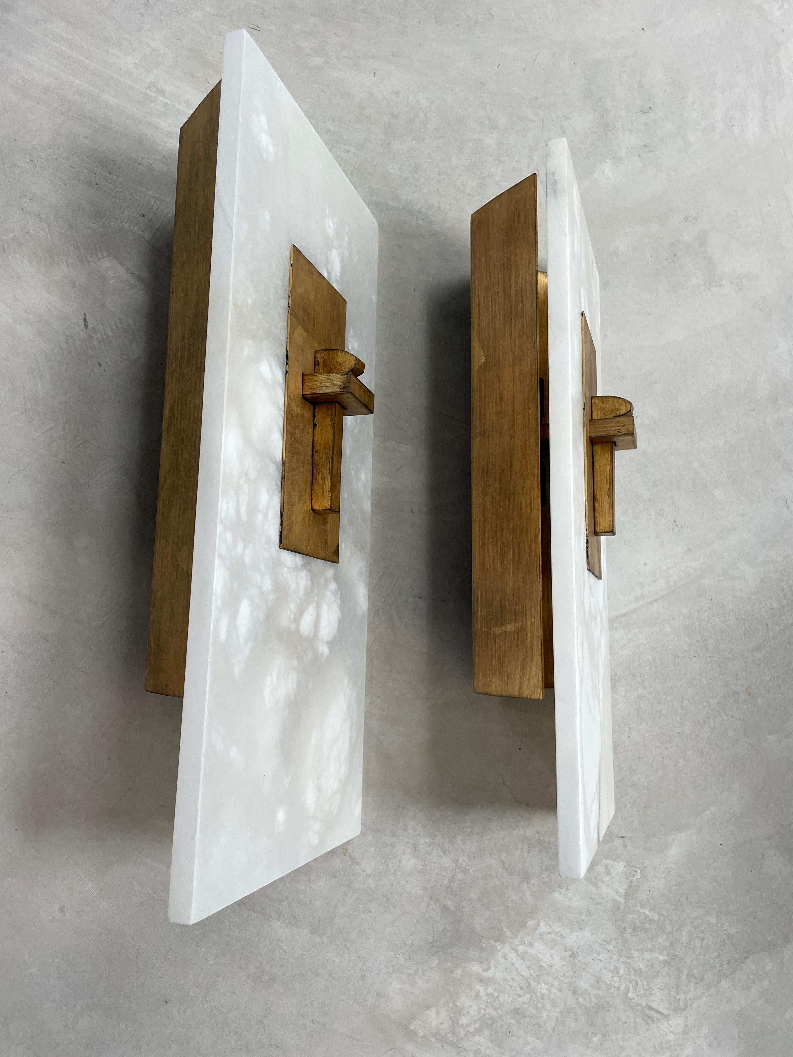 Marble Metal Wall Sconce Light Contemporary Pair Brushed Gold  For Sale 1