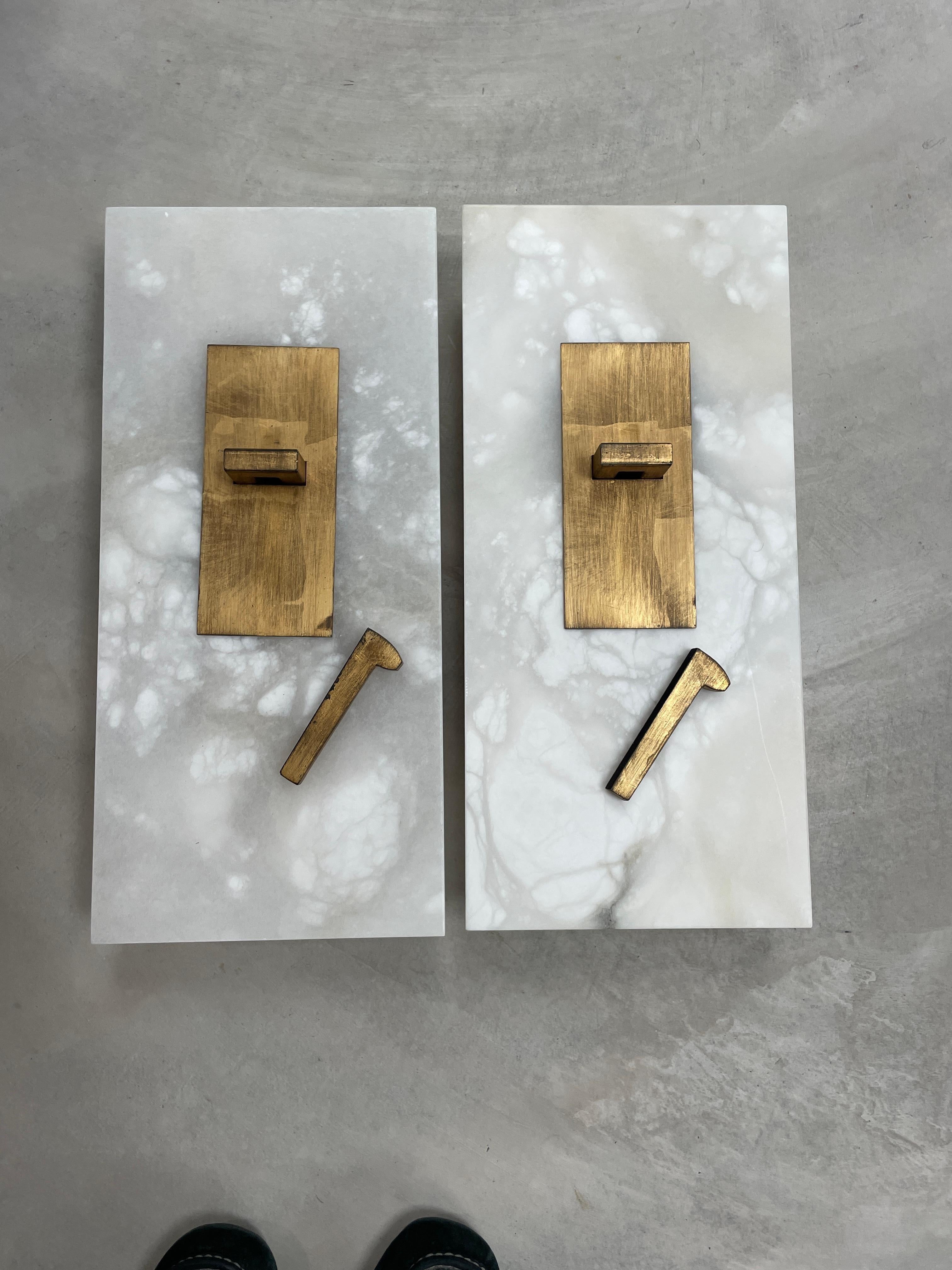 Marble Metal Wall Sconce Light Contemporary Pair Brushed Gold  For Sale 3