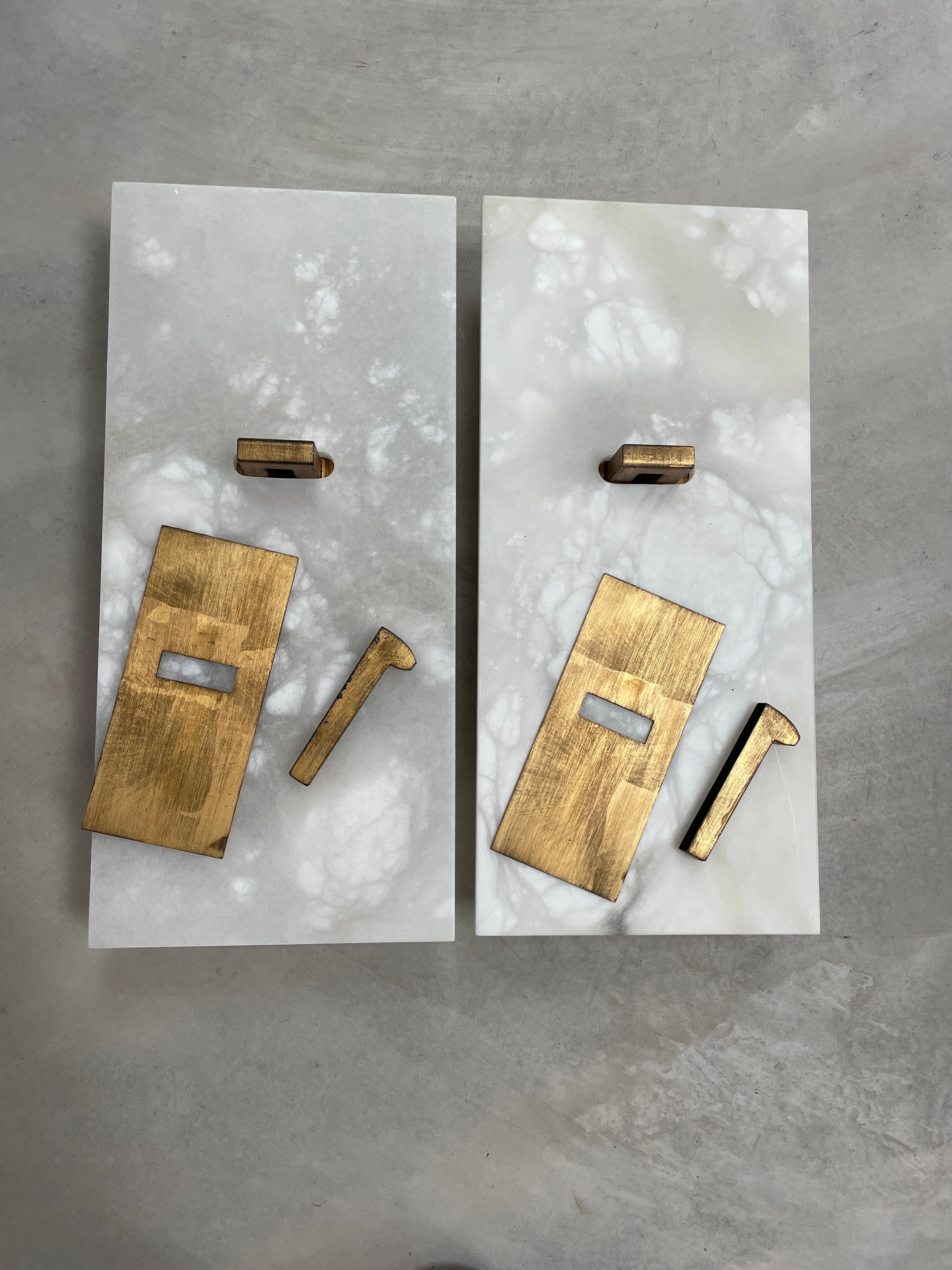 Marble Metal Wall Sconce Light Contemporary Pair Brushed Gold  For Sale 4