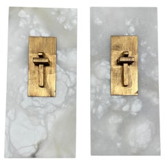 Marble Metal Wall Sconce Light Contemporary Pair Brushed Gold 