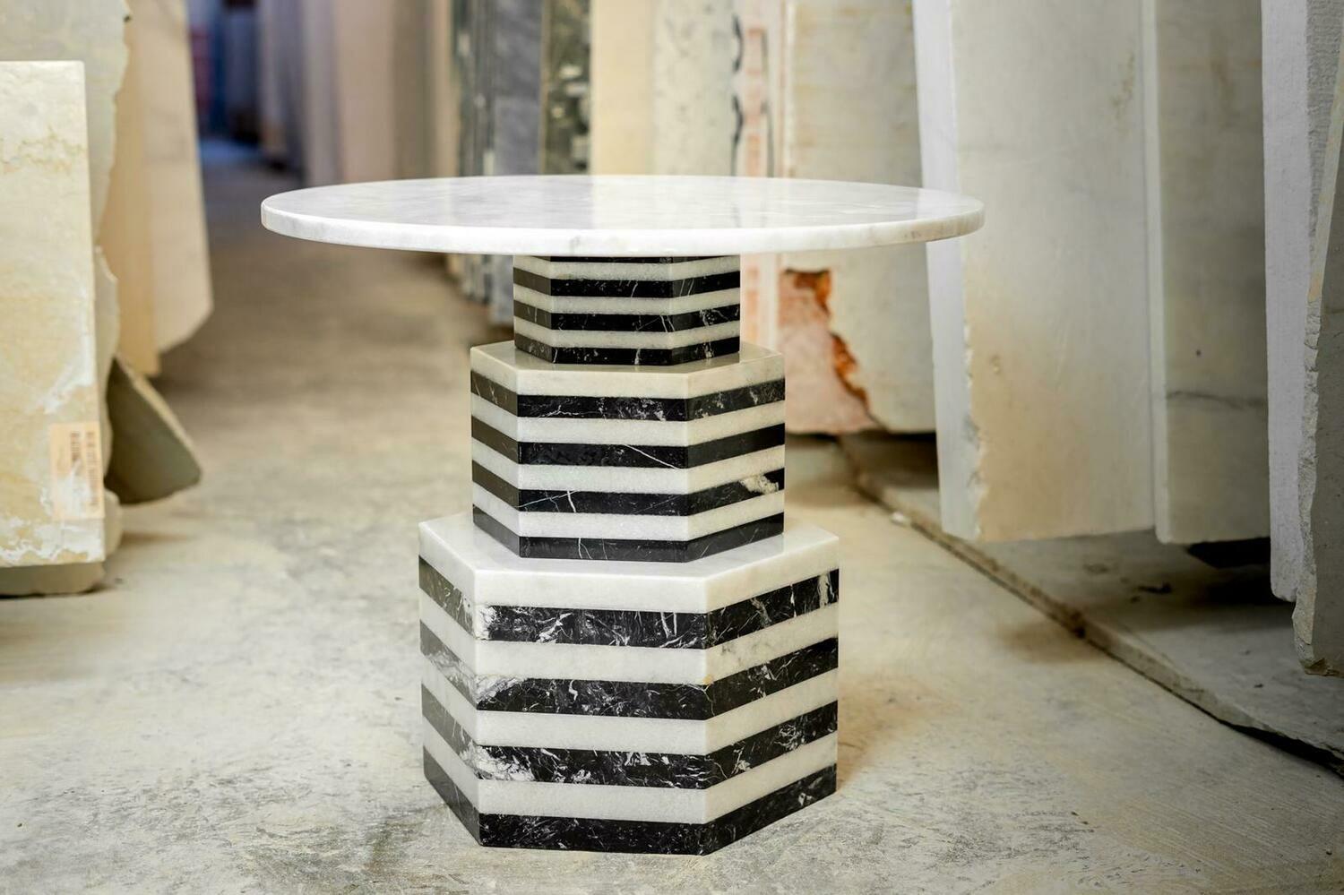 Portuguese Marble, Modern Tower Side Table For Sale