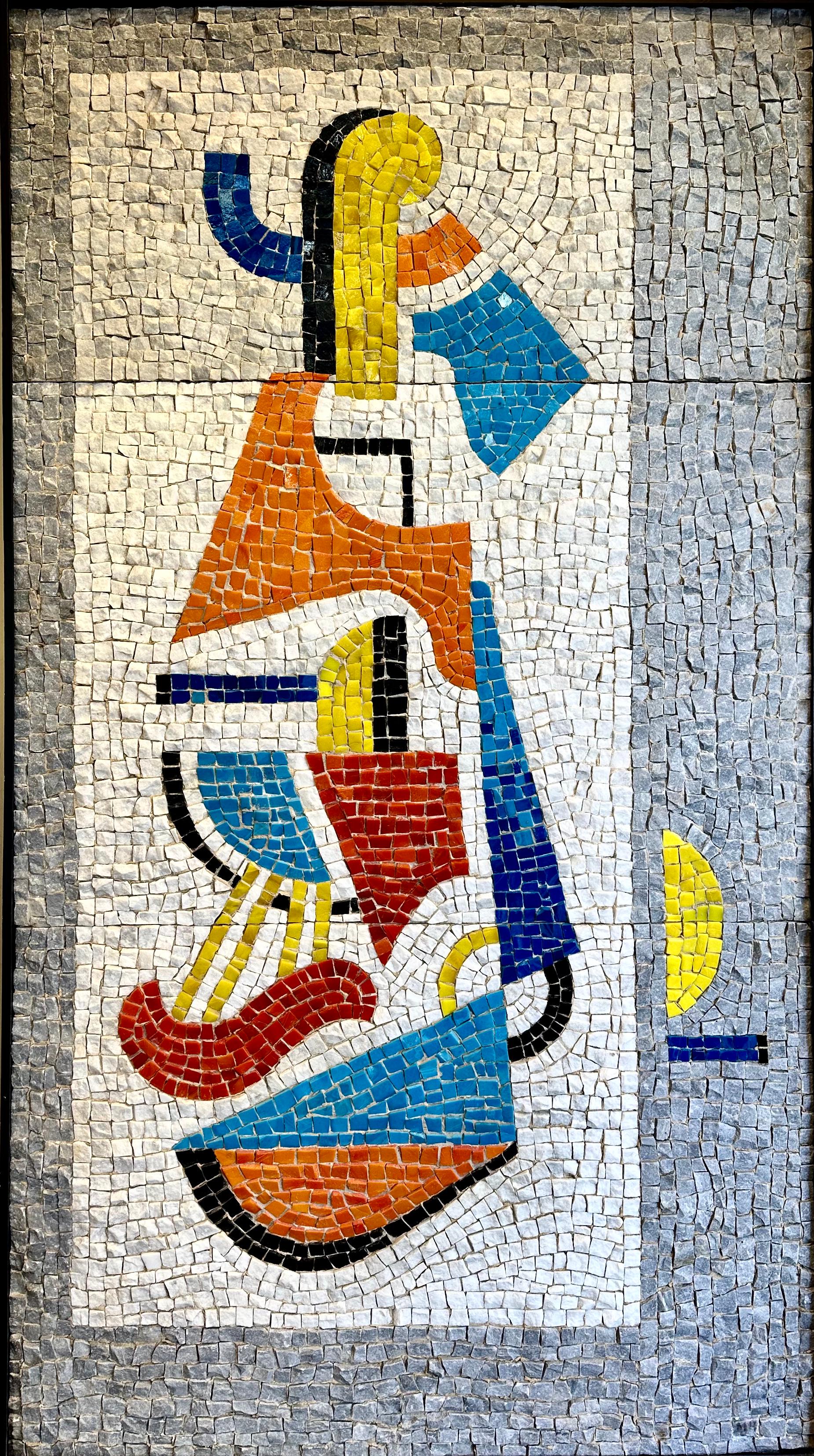 Panel de mosaico de mármol y vidrio fundido, Maximilien Herzele, Francia 1956 Moderno de mediados de siglo