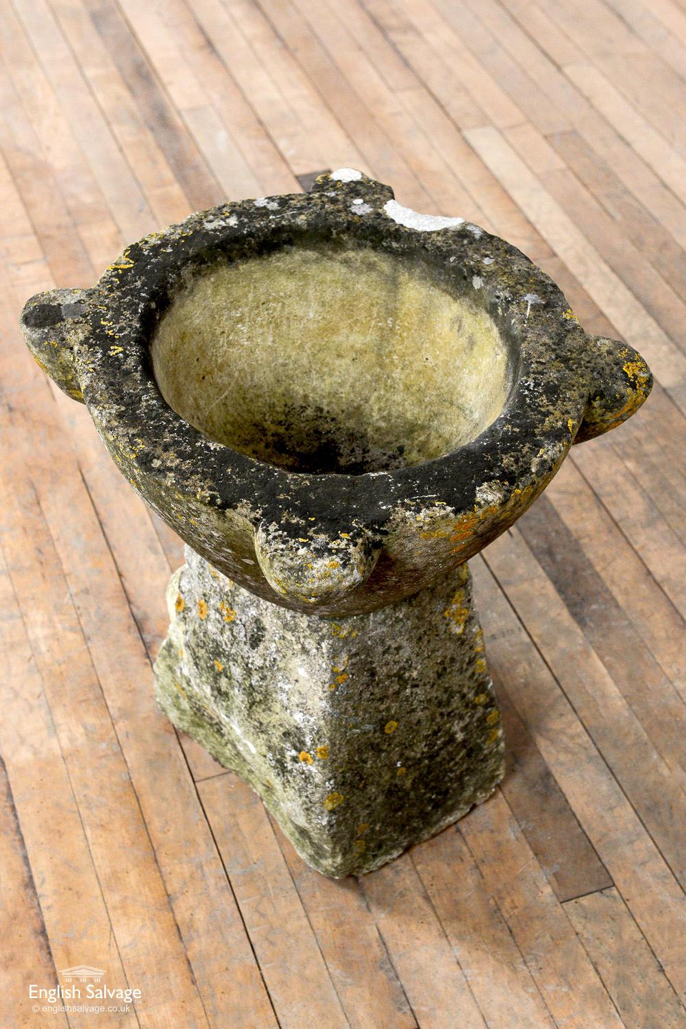 European Marble Mortar on Early Stone Plinth, 18th Century For Sale