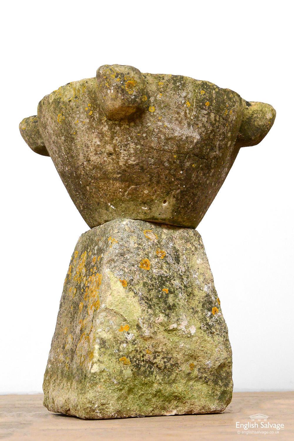 Marble Mortar on Early Stone Plinth, 18th Century In Good Condition For Sale In London, GB