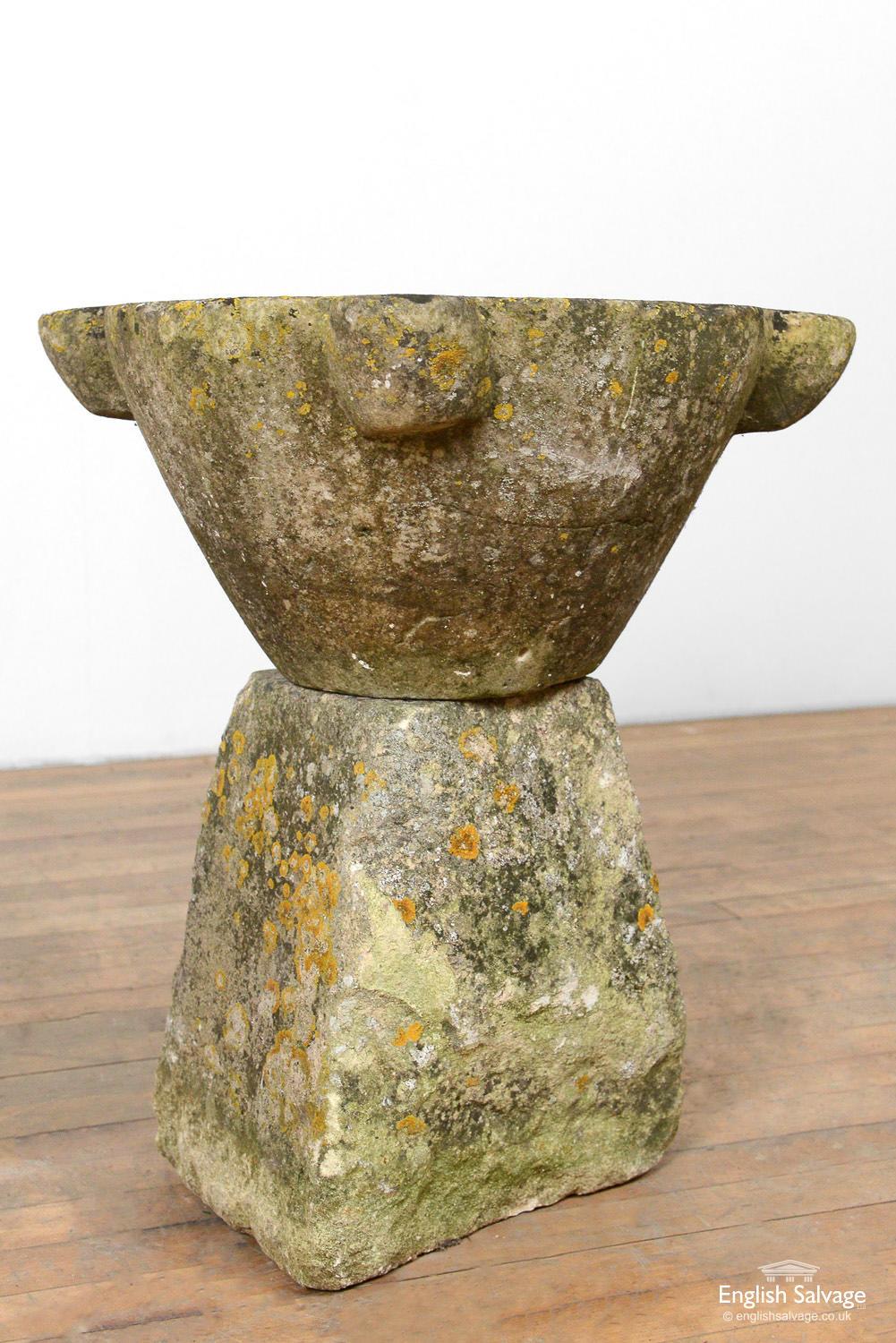 20th Century Marble Mortar on Early Stone Plinth, 18th Century For Sale
