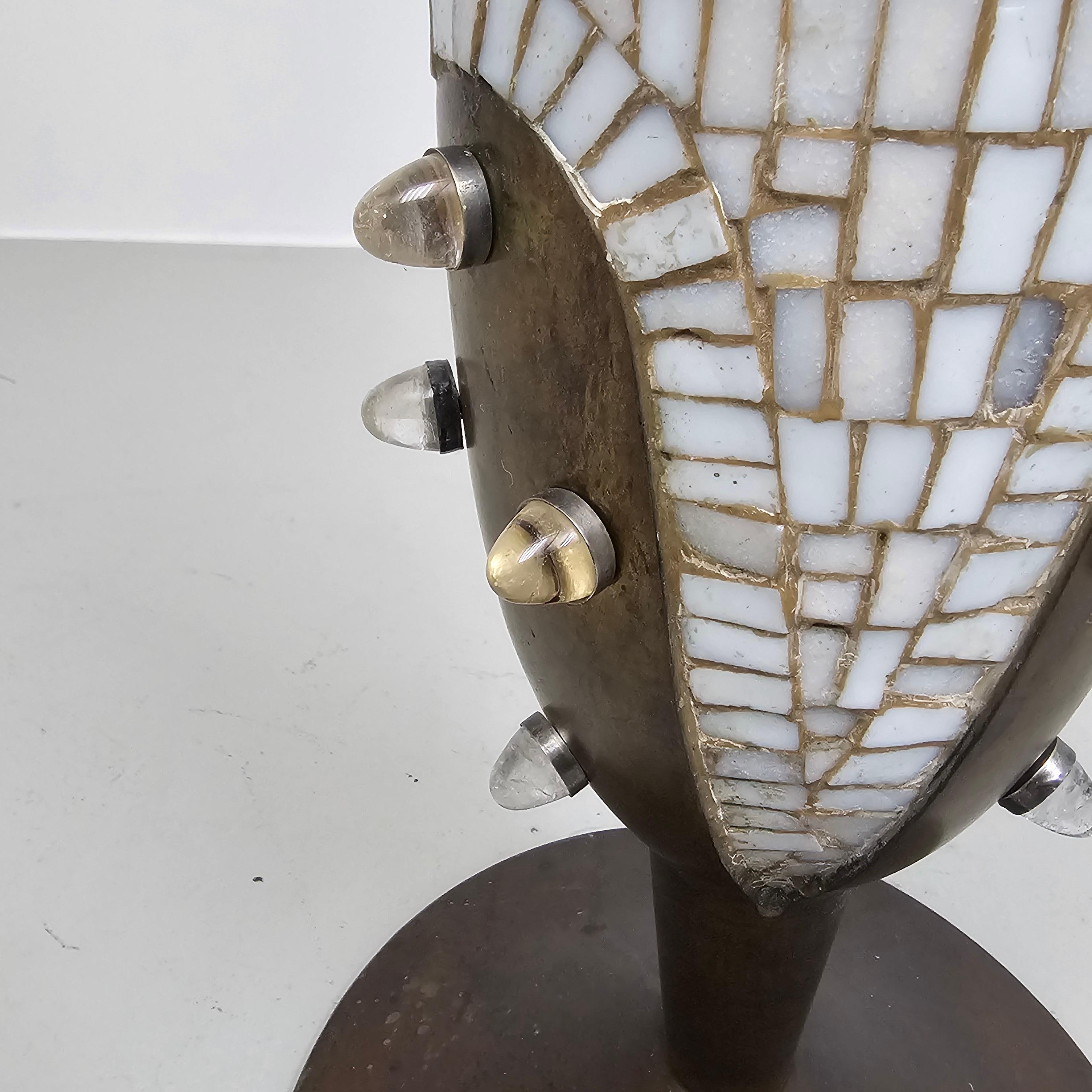 Marble mosaic bronze candelabra In Good Condition For Sale In TILBURG, NL