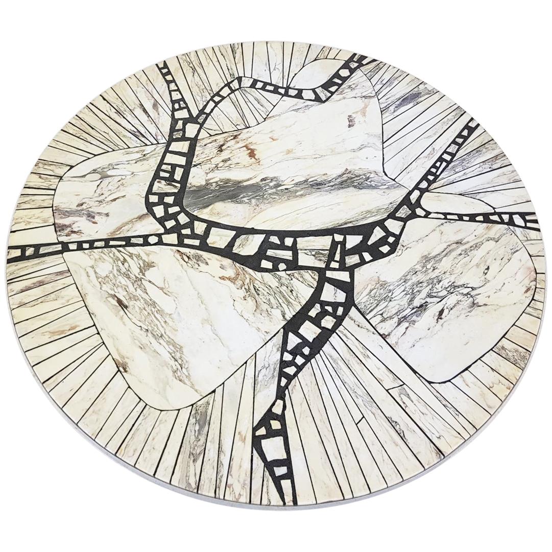 Marble Mosaic "Carara" Round Coffee Table by Heinz Lilienthal, Germany, 1970s