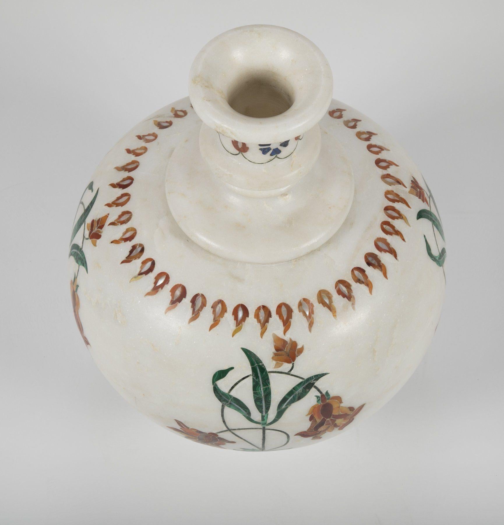 Other Mughal Style Marble Vase Inlay in White Marble by Stephanie Odegard For Sale