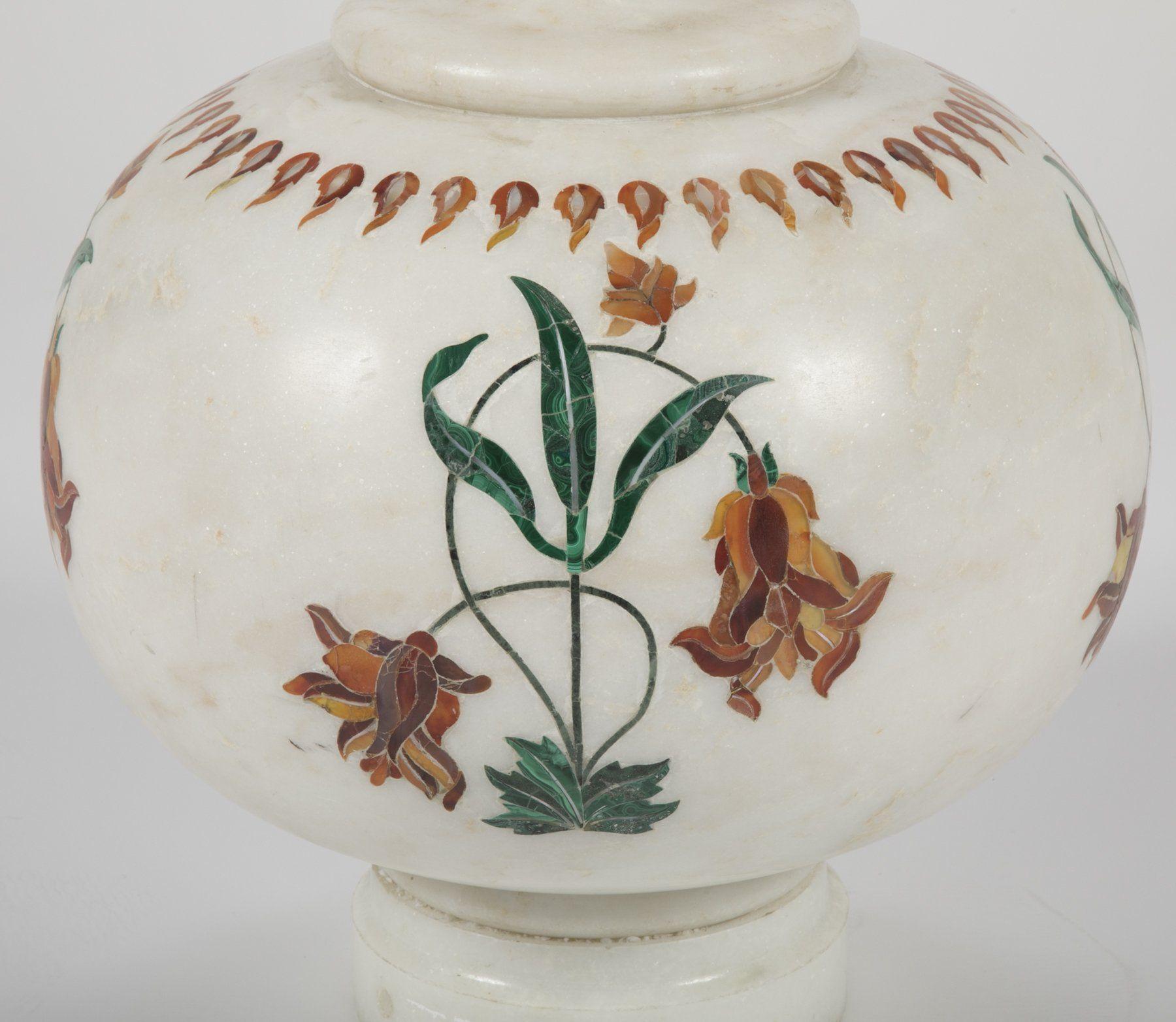 Contemporary Mughal Style Marble Vase Inlay in White Marble by Stephanie Odegard For Sale