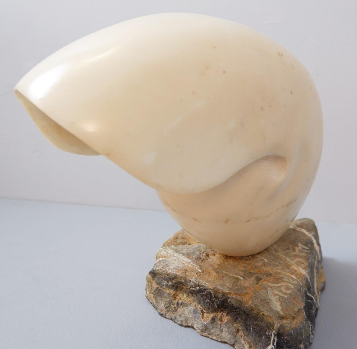 Mid-Century Modern Marble Nautilus Shell Sculpture, Signed For Sale