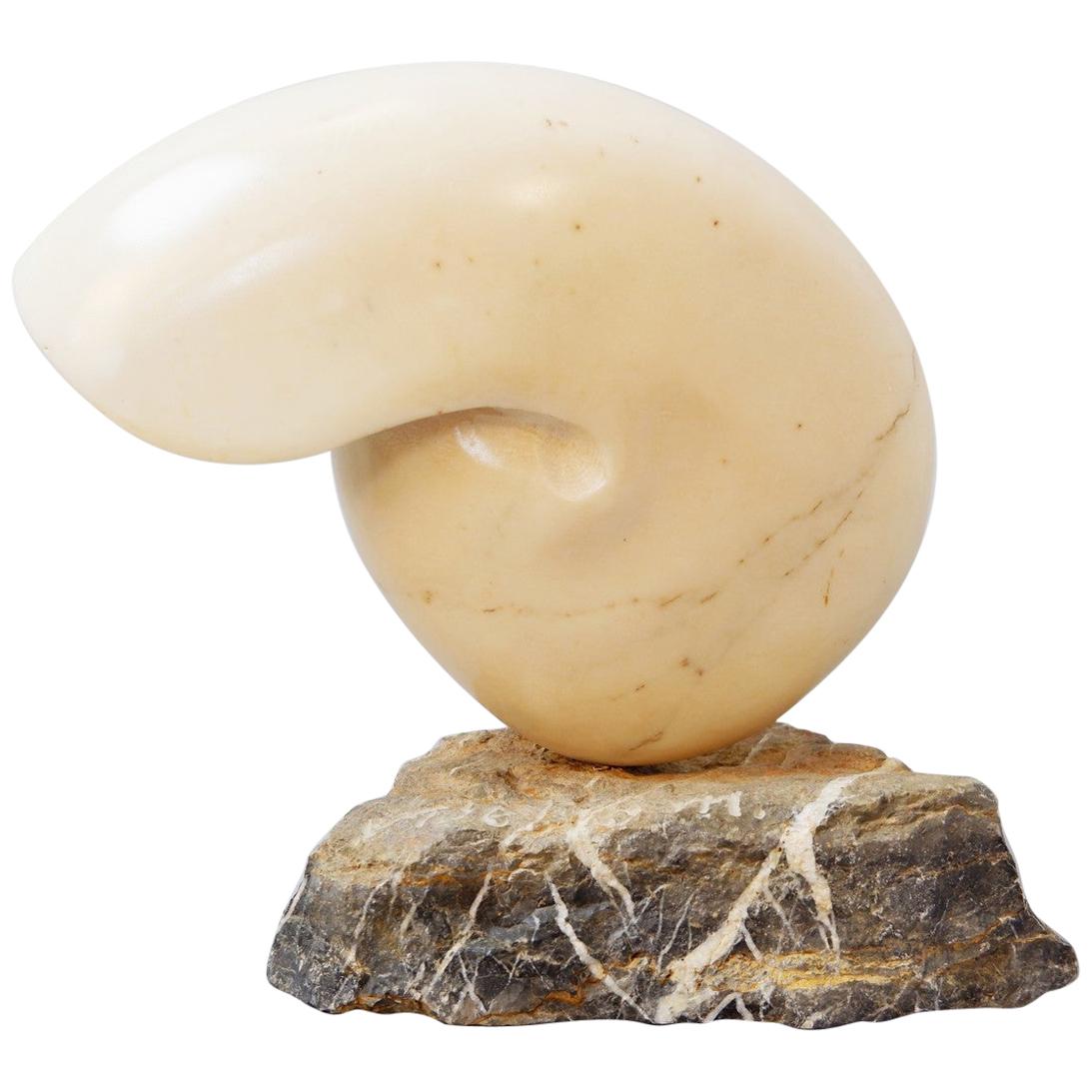 Marble Nautilus Shell Sculpture, Signed For Sale