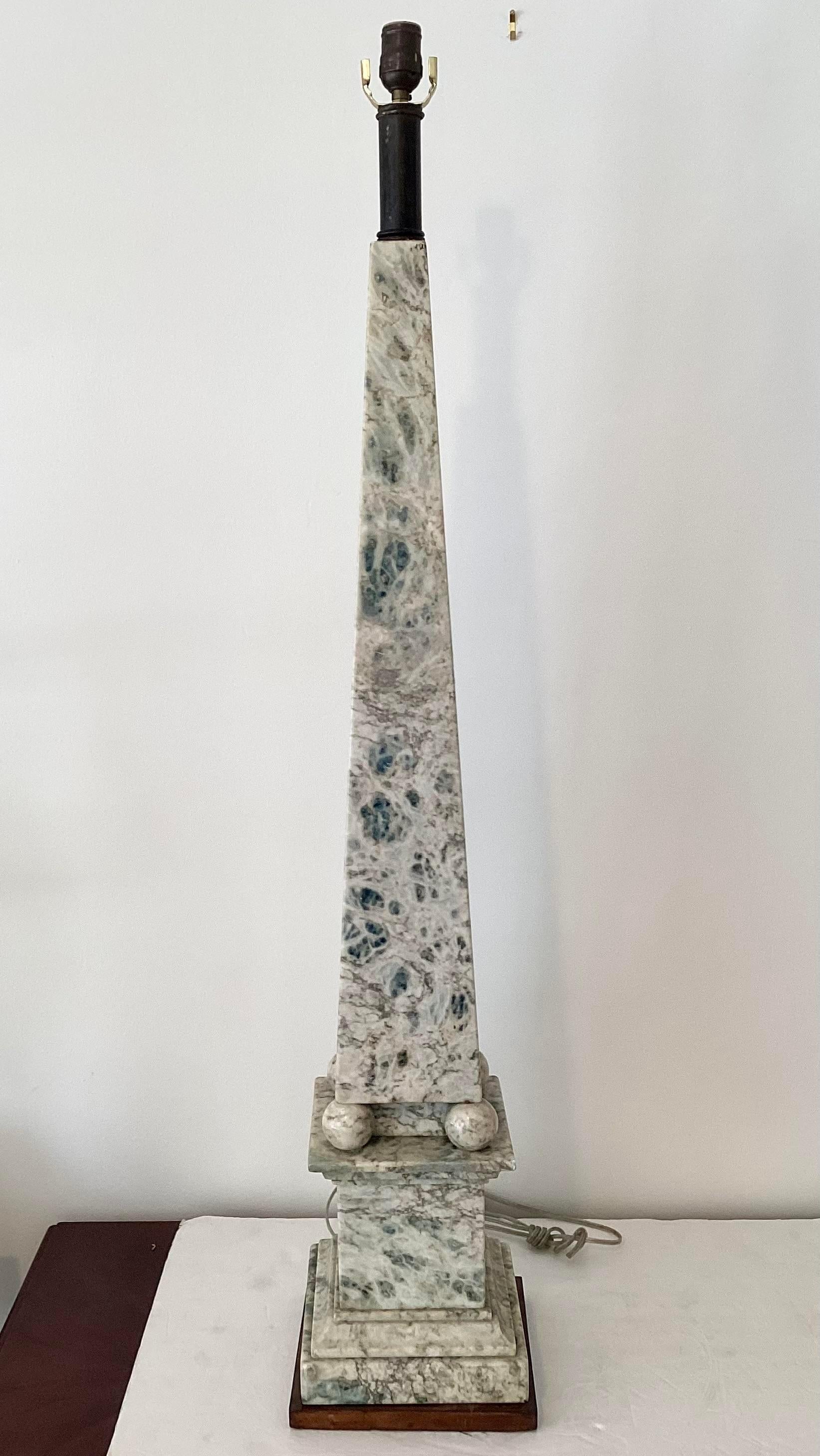 Mid-20th Century Marble Obelisk Table Lamp
