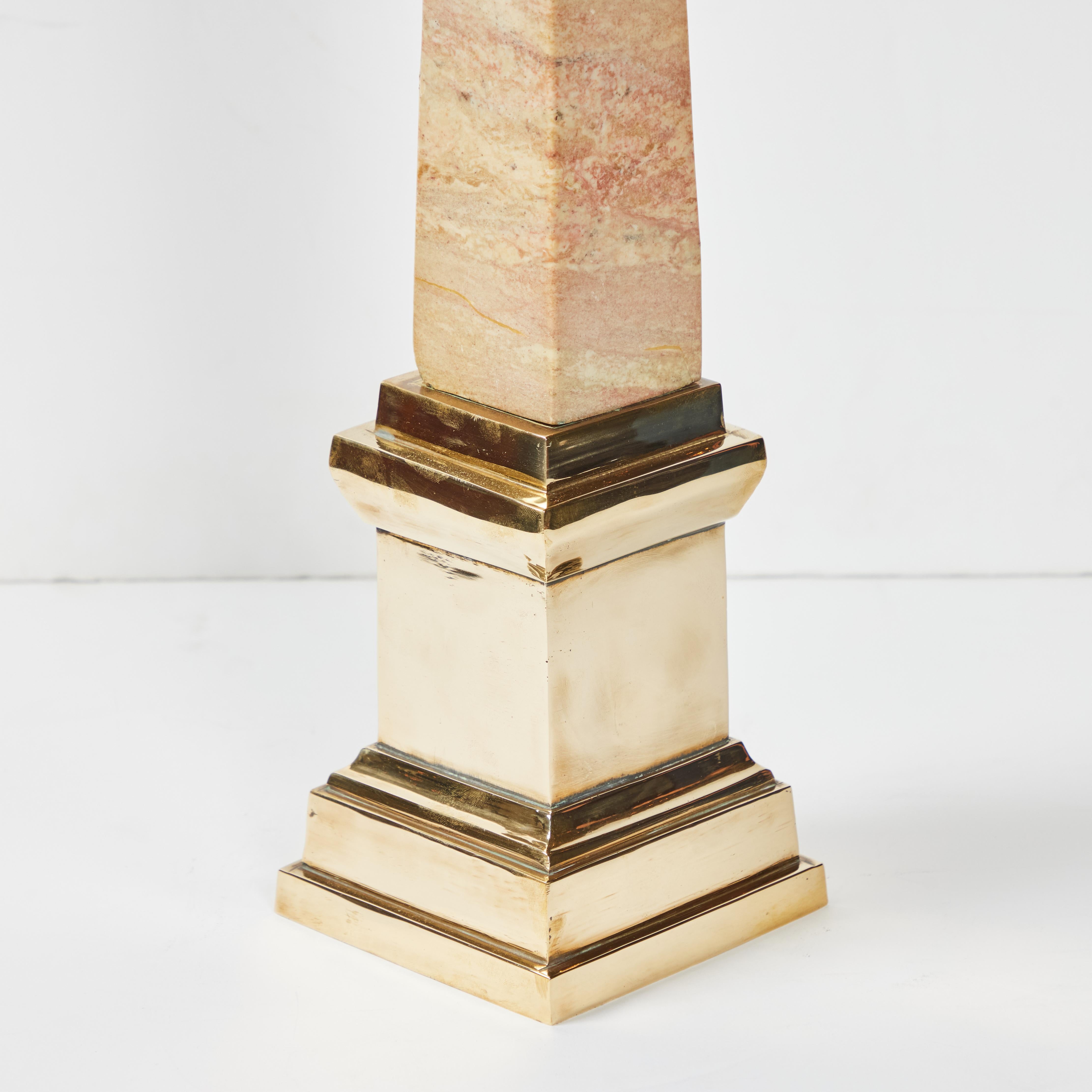 Hand-Carved Marble Obelisk with Brass Mount For Sale