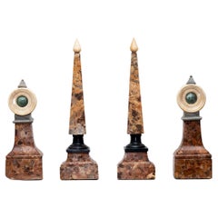 Antique Set of four Red Marble Obelisks and Ornaments, 19th century