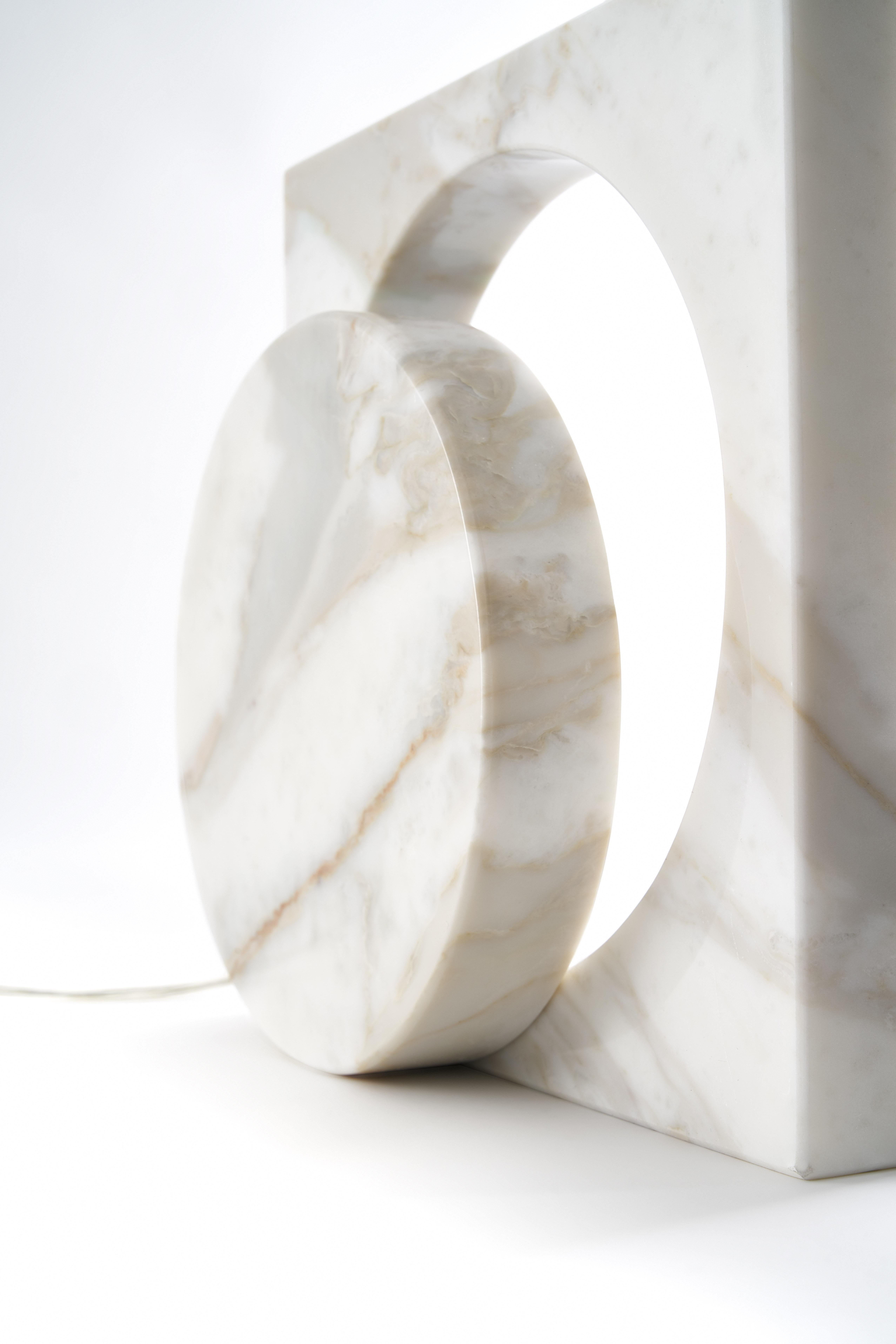 Modern Marble One Cut Moon Table Lamp, Moreno Ratti