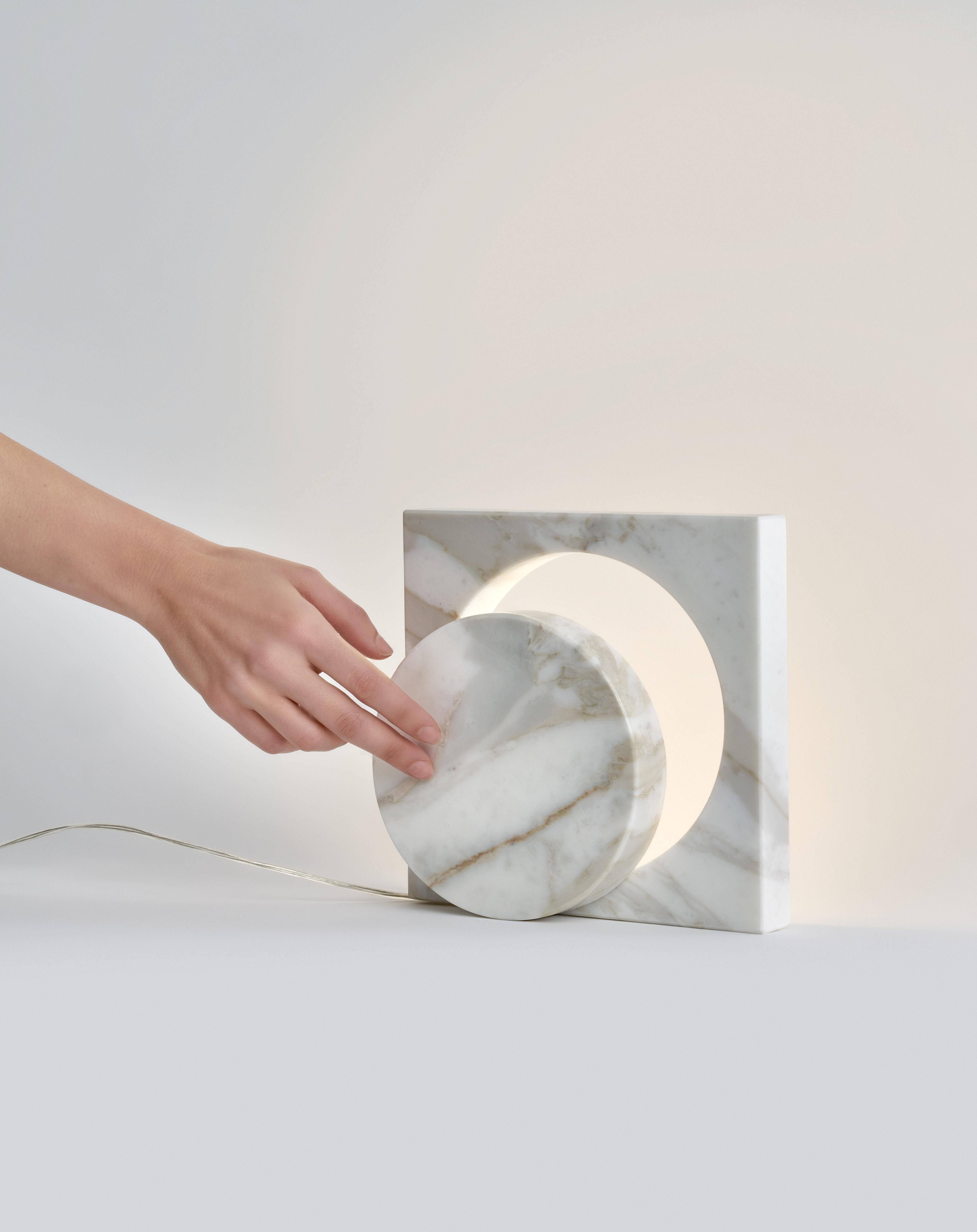 Italian Marble One Cut Moon Table Lamp, Moreno Ratti