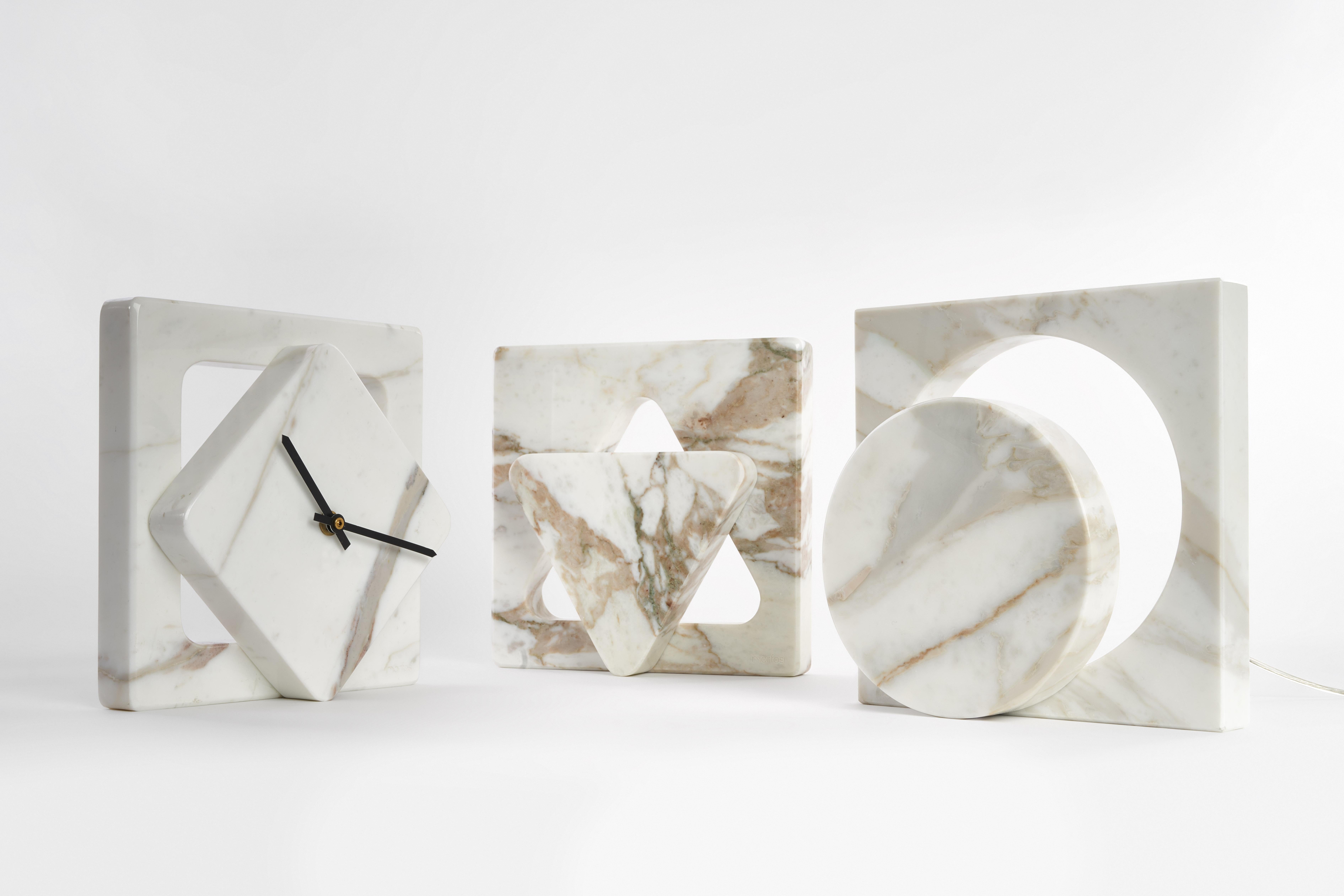 Modern Marble One Cut Table Clock, Moreno Ratti For Sale