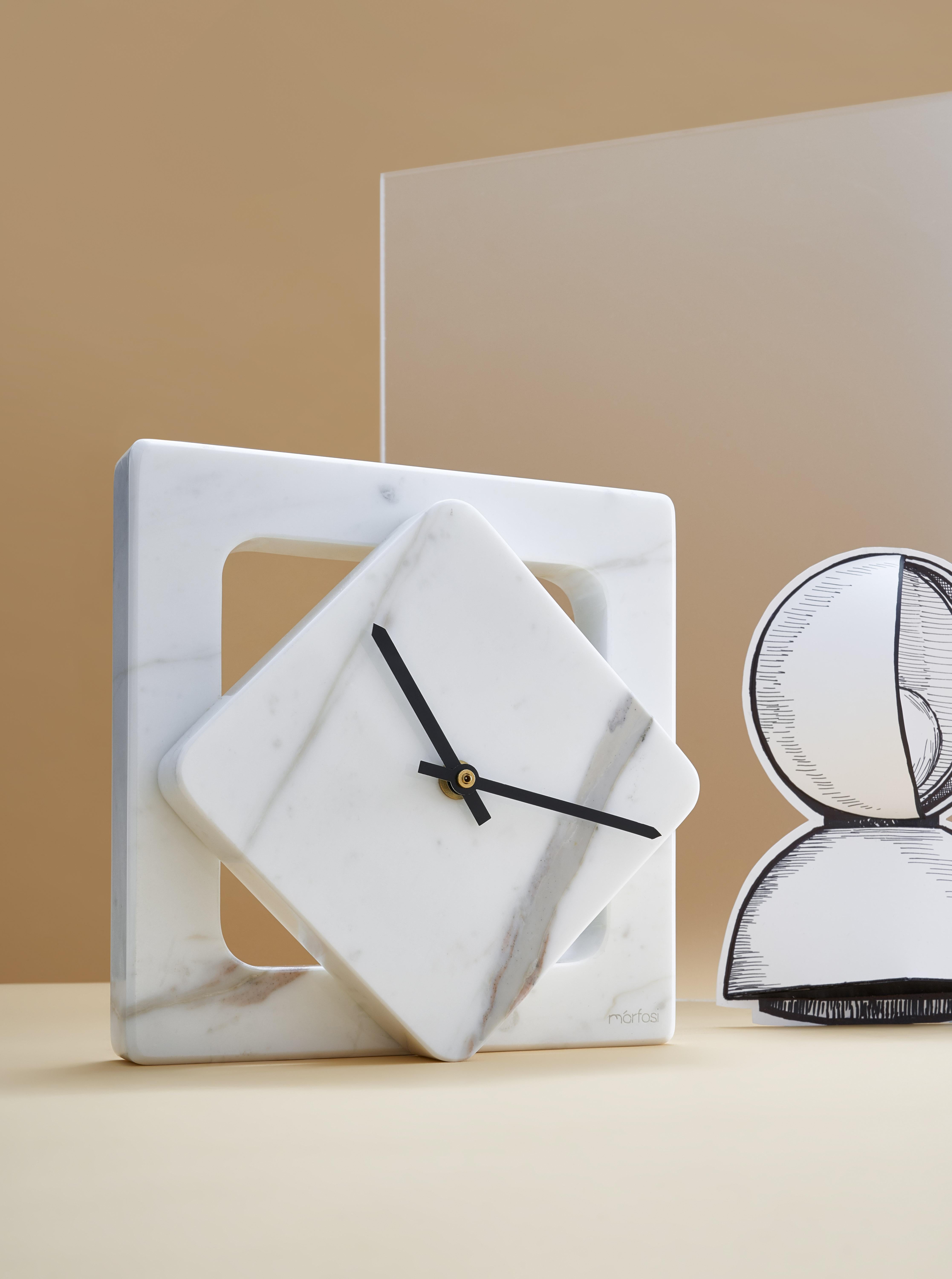 Italian Marble One Cut Table Clock, Moreno Ratti For Sale